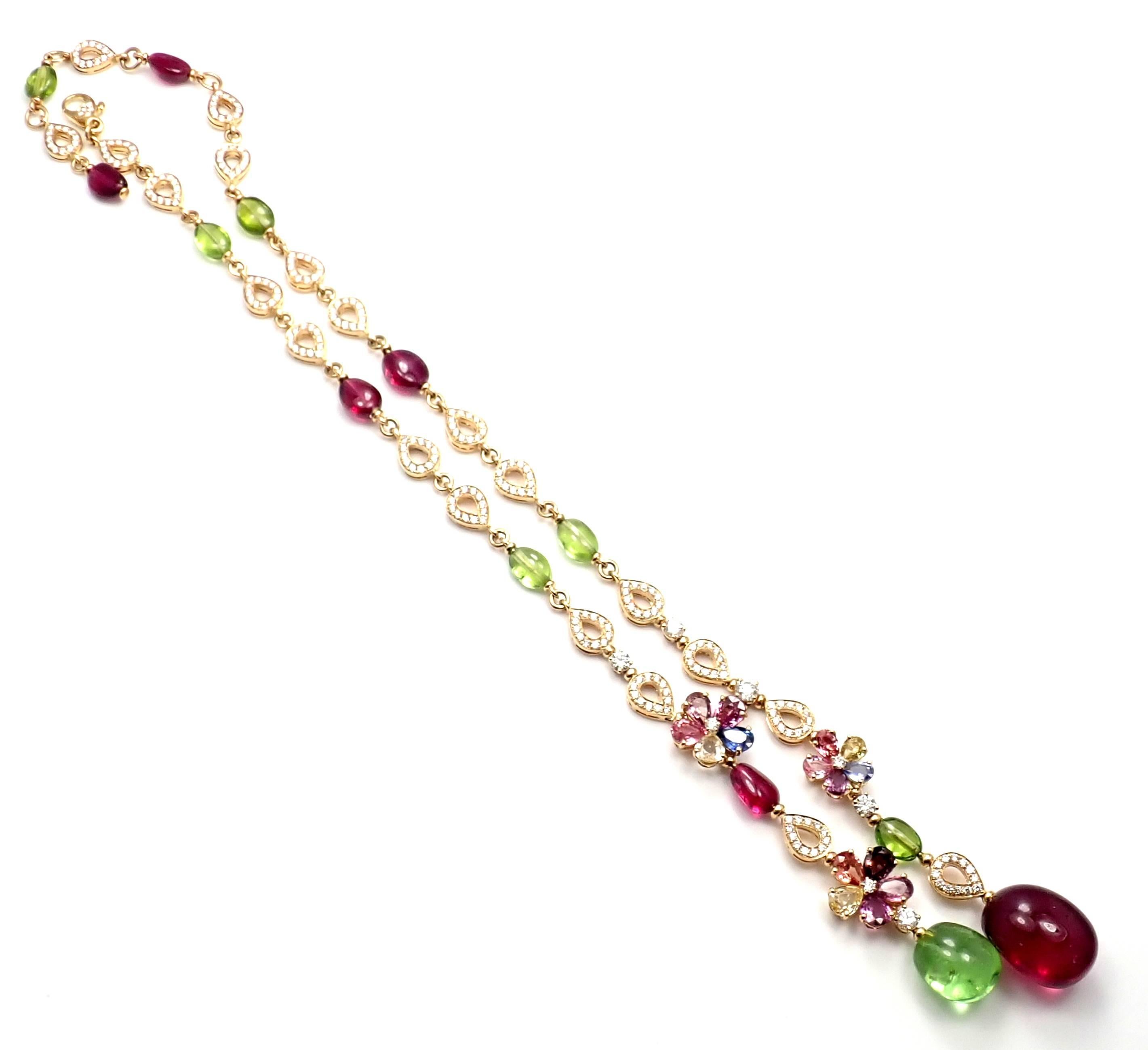 Bulgari Multicolor Sapphire Flower Diamond Rubellite Peridot Gold Necklace 1