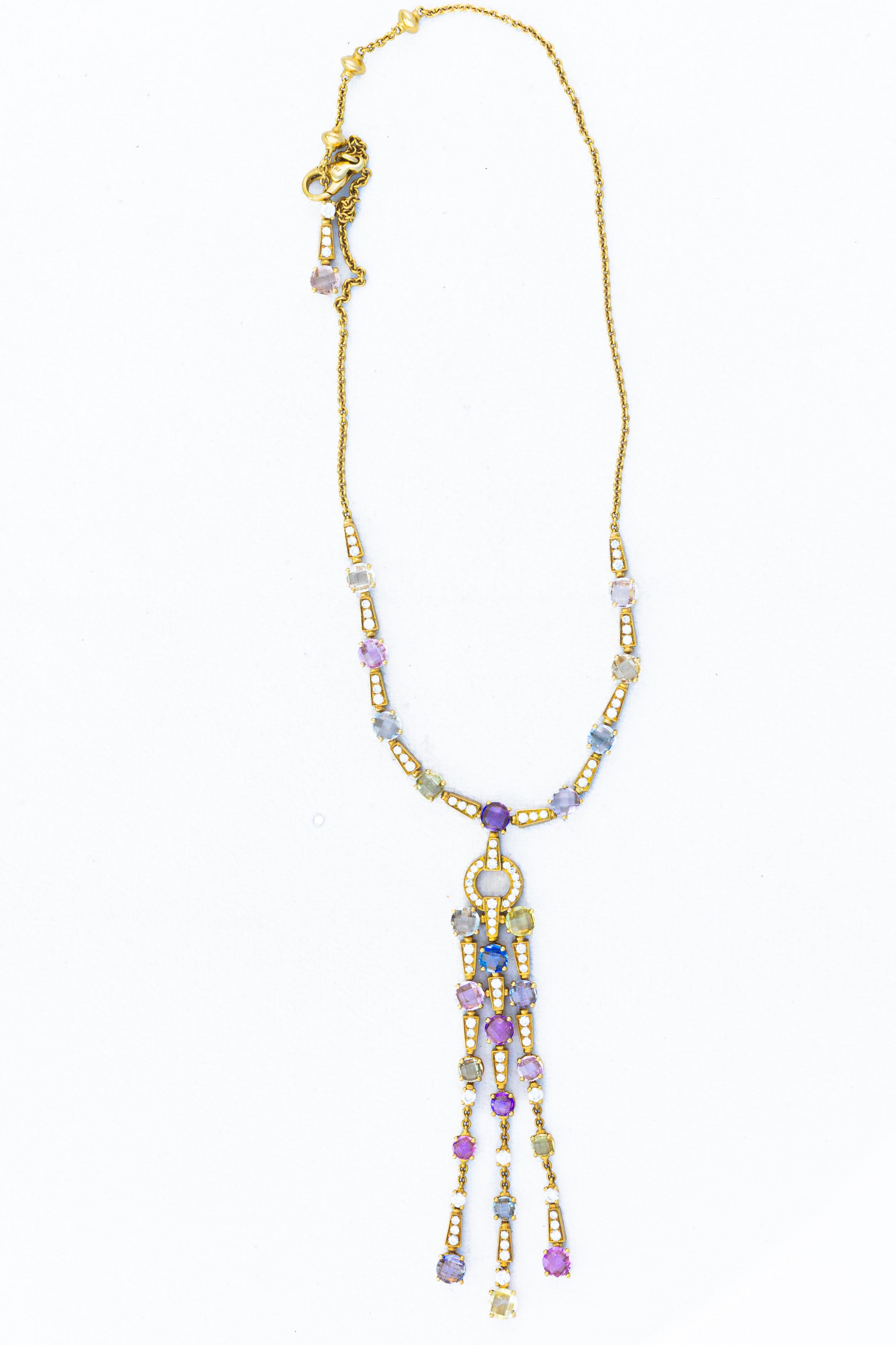Bulgari Halskette mit mehrfarbigem Saphir und Diamantfransen (Retro) im Angebot