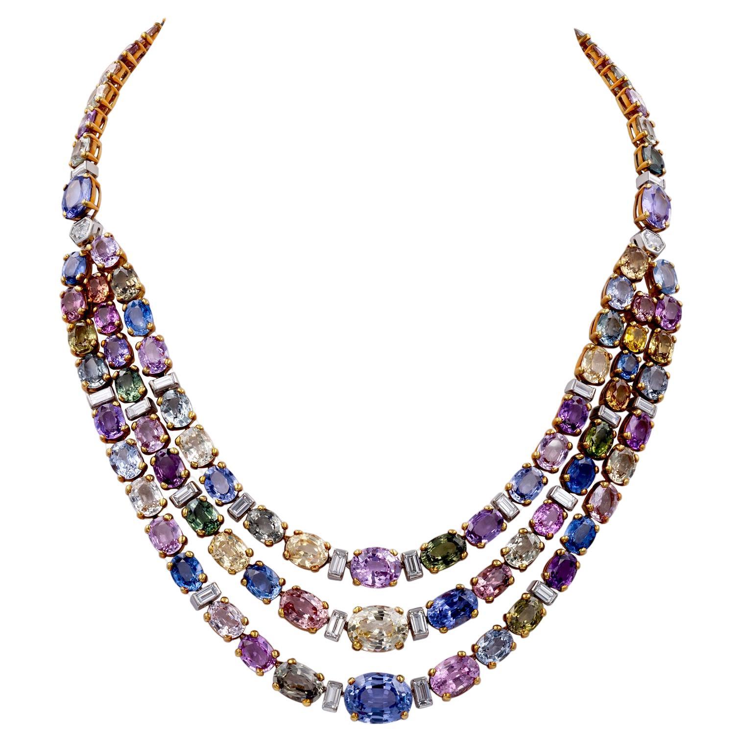 Bulgari Multicolored Sapphire Diamond Necklace, circa 1990s For Sale