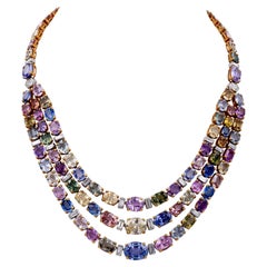 Vintage Bulgari Multicolored Sapphire Diamond Necklace, circa 1990s
