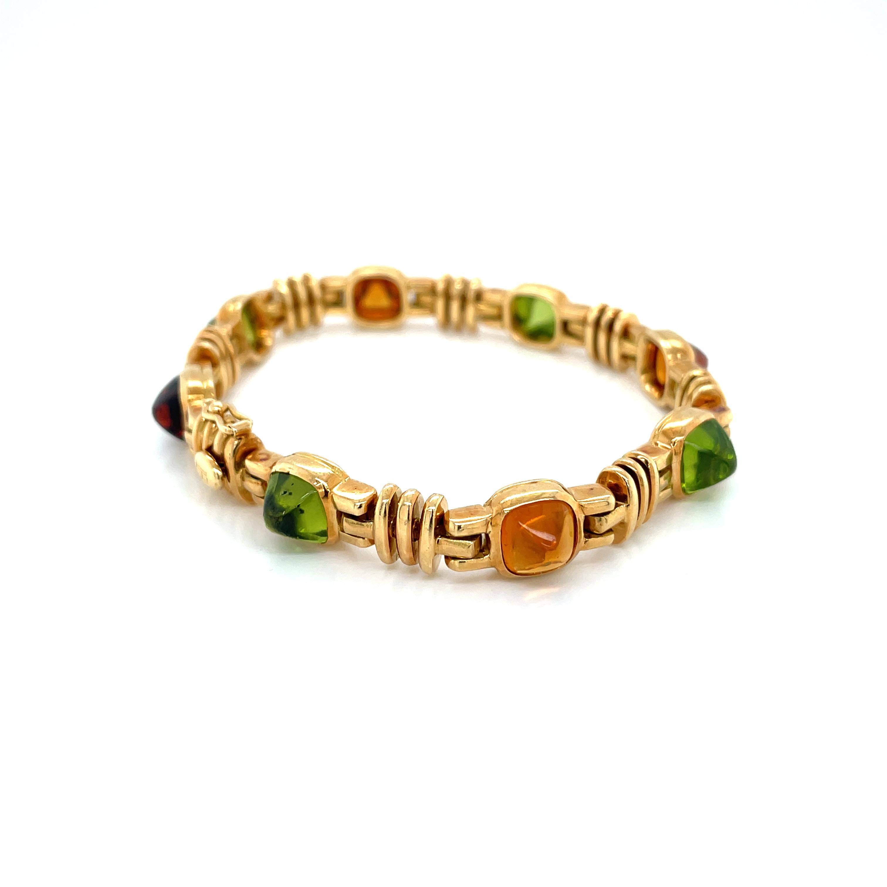 Bulgari Goldarmband mit mehreren Edelsteinen, Zuckerhut-Cabochon im Zustand „Hervorragend“ in Napoli, NA