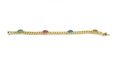 Bulgari Muti-Color Stone 18k Gold Curb Link Chain Bracelet