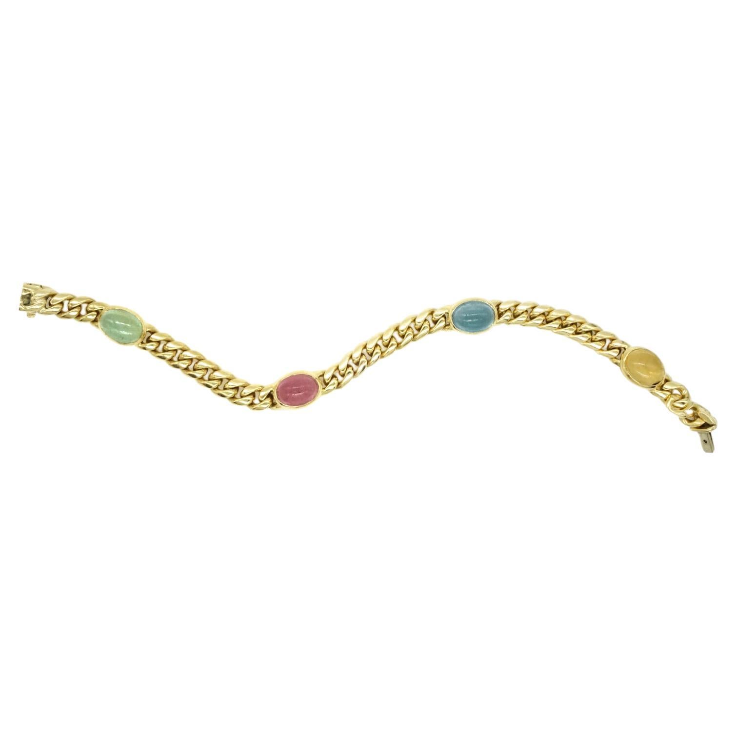 Bulgari Muti-Color Stone 18k Gold Curb Link Chain Bracelet