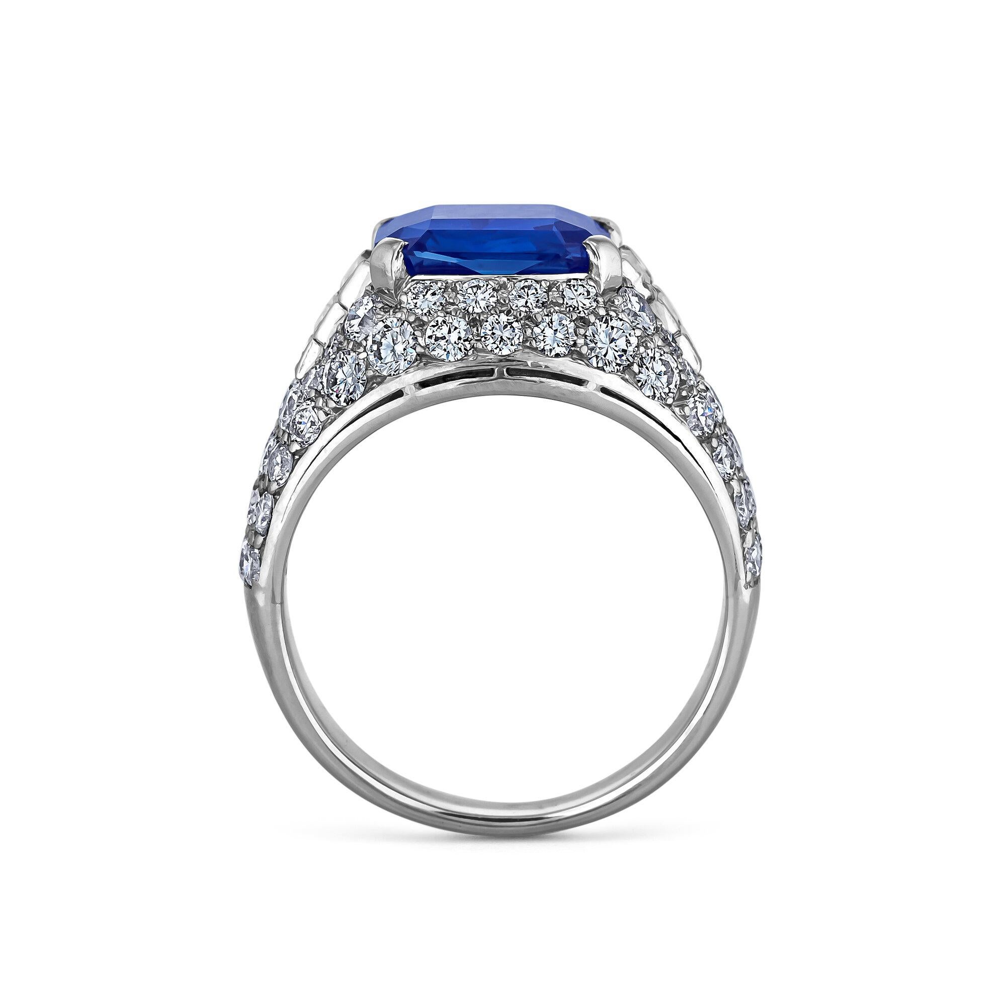 Bulgari Natural Emerald Cut Burmese Sapphire Diamond Platinum Trombino Ring In Excellent Condition In Greenwich, CT