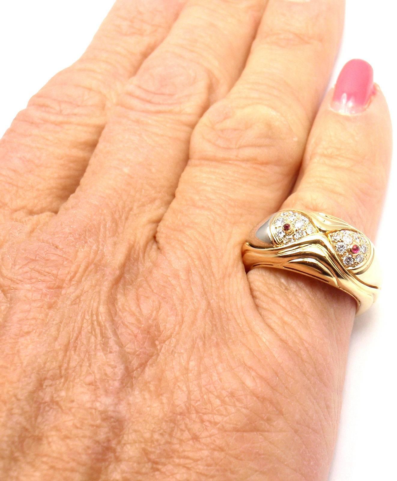 Brilliant Cut Bulgari Naturalia Diamond Ruby Fish Yellow Gold Band Ring For Sale