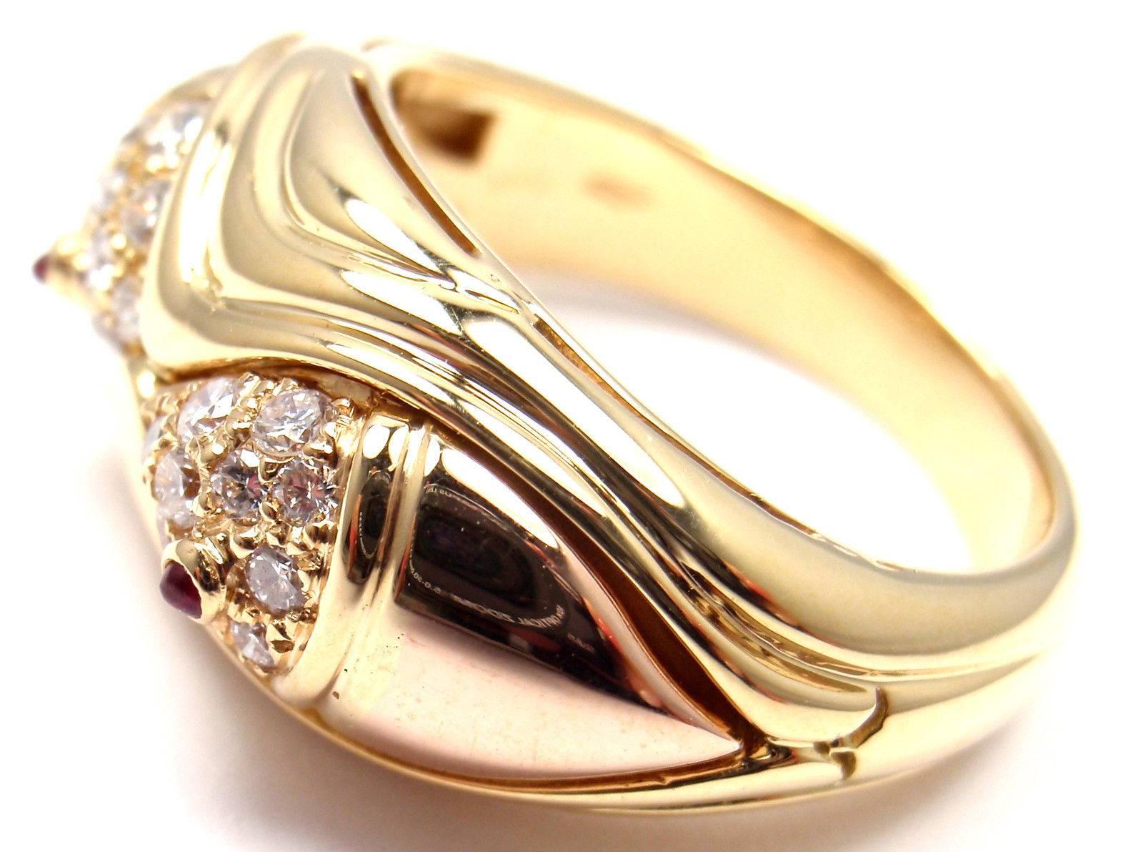 Bulgari Naturalia Diamond Ruby Fish Yellow Gold Band Ring In Excellent Condition For Sale In Holland, PA