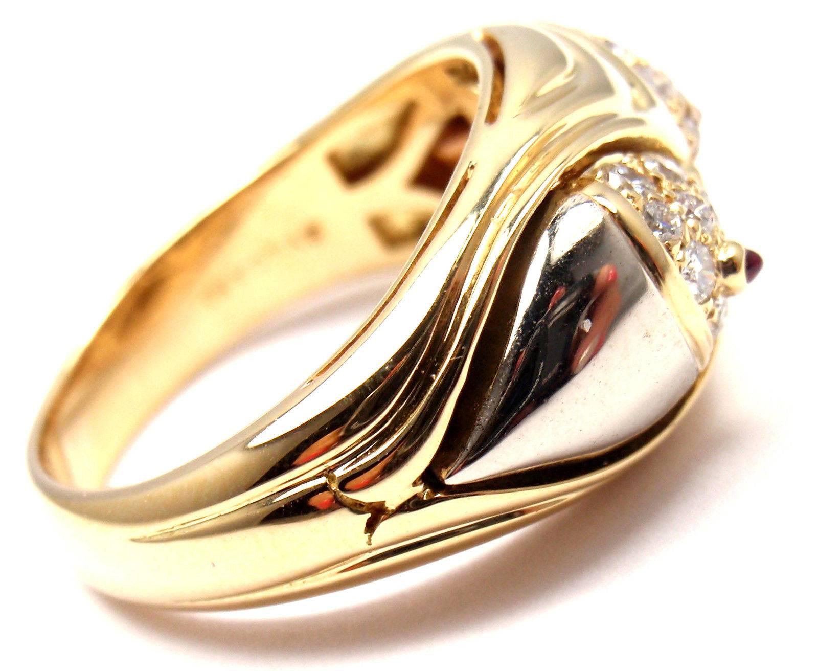 Bulgari Naturalia Diamond Ruby Fish Yellow Gold Band Ring For Sale 1