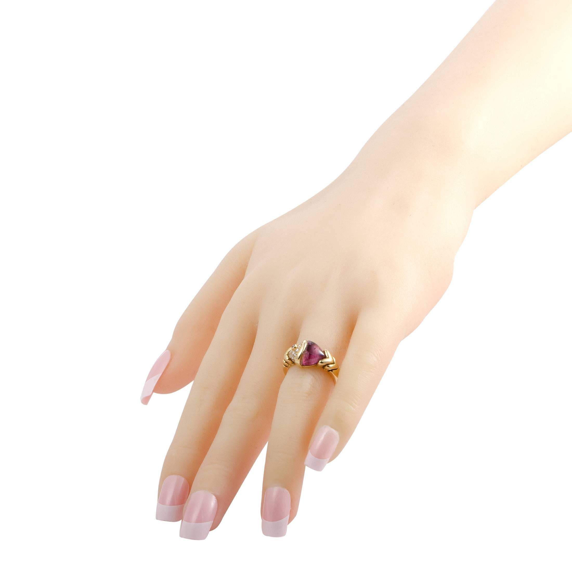 Women's Bulgari Naturalia Fish Diamond Ruby and Pink Tourmaline Yellow Gold Ring