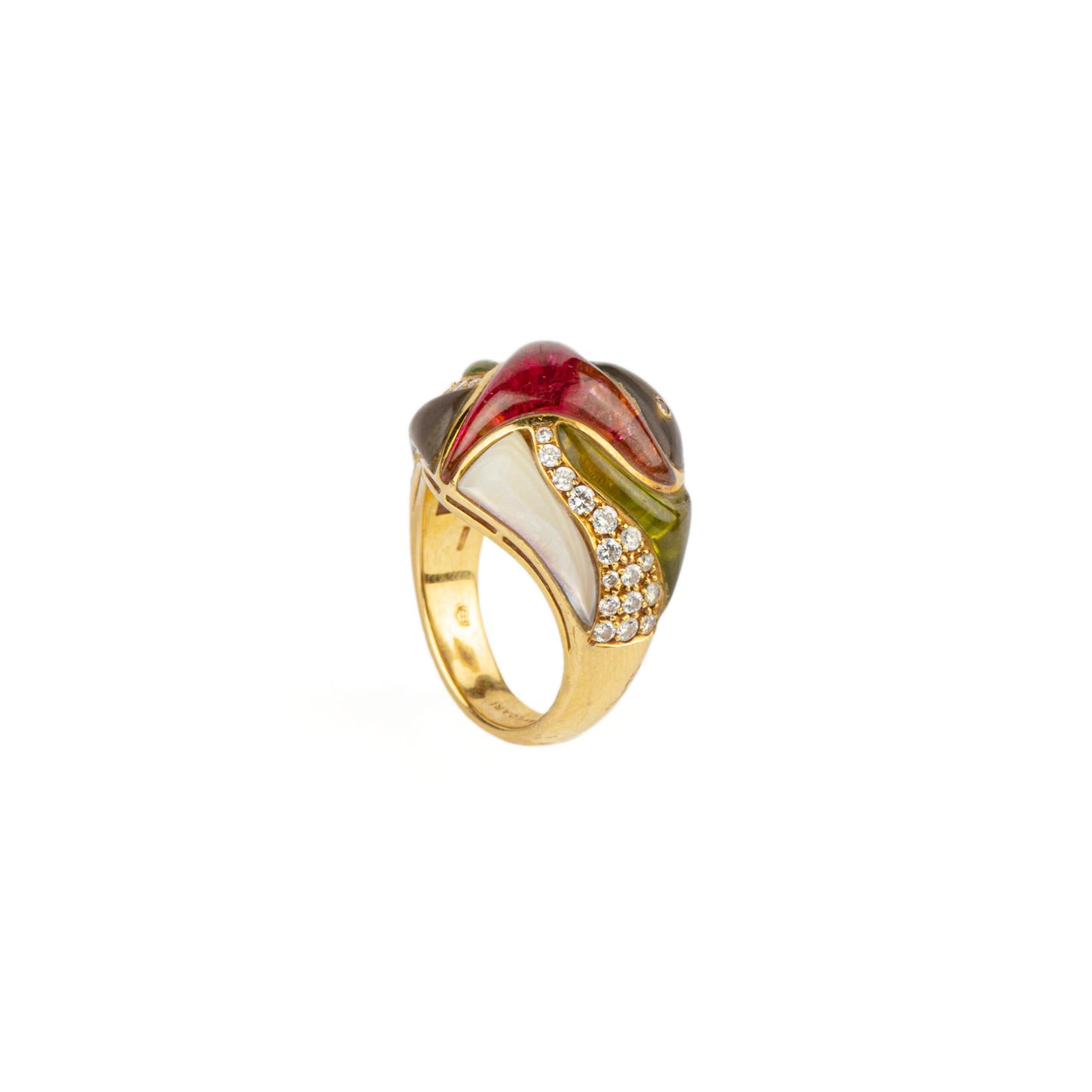 Cabochon Bulgari Naturalia Gem-Set and Gold Ring  For Sale