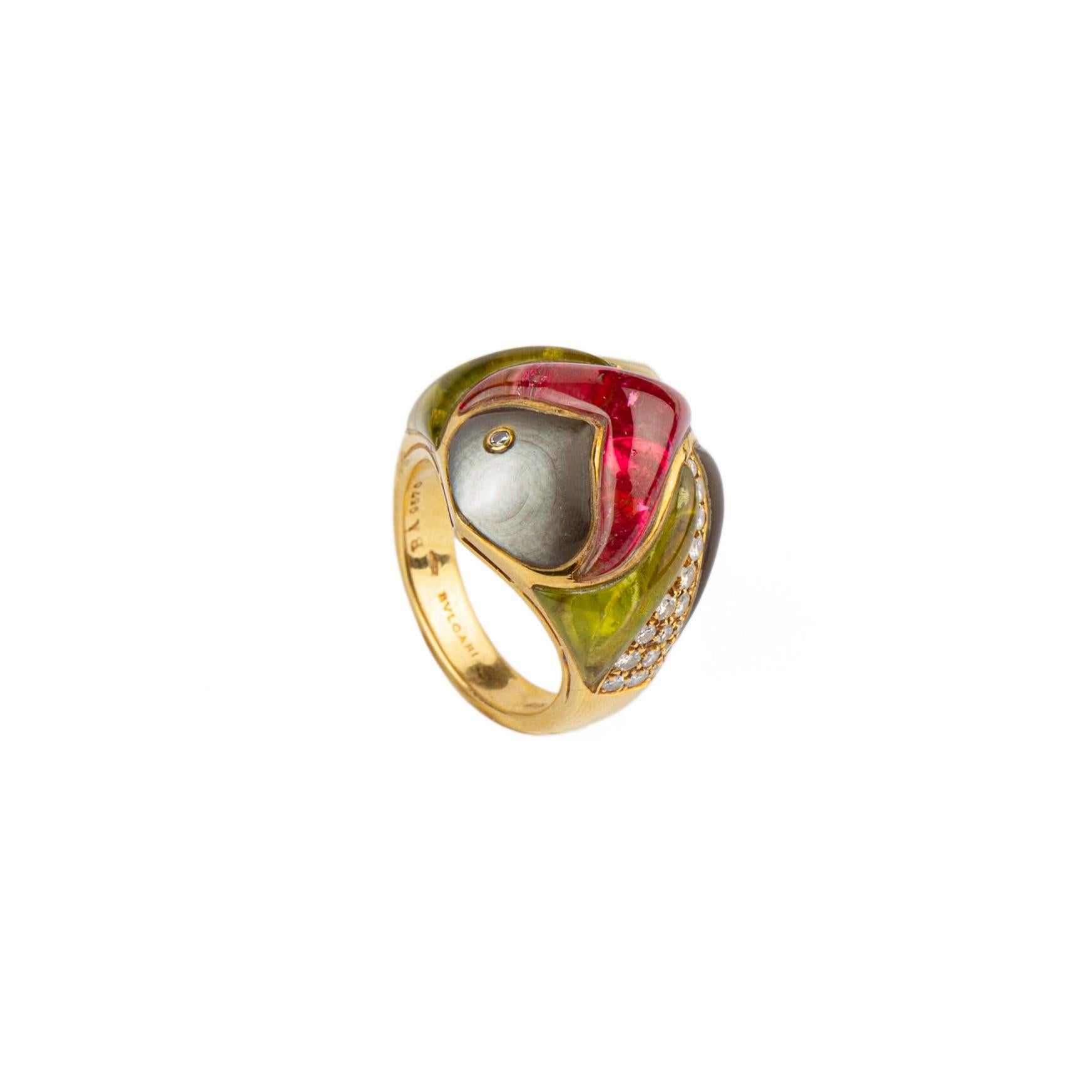 Bulgari Naturalia Gem-Set and Gold Ring  In Excellent Condition For Sale In New York, NY