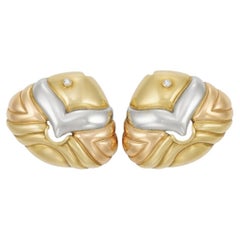 Vintage Bulgari Naturalia Tricolor Gold Diamond Fish Clip-On Earrings