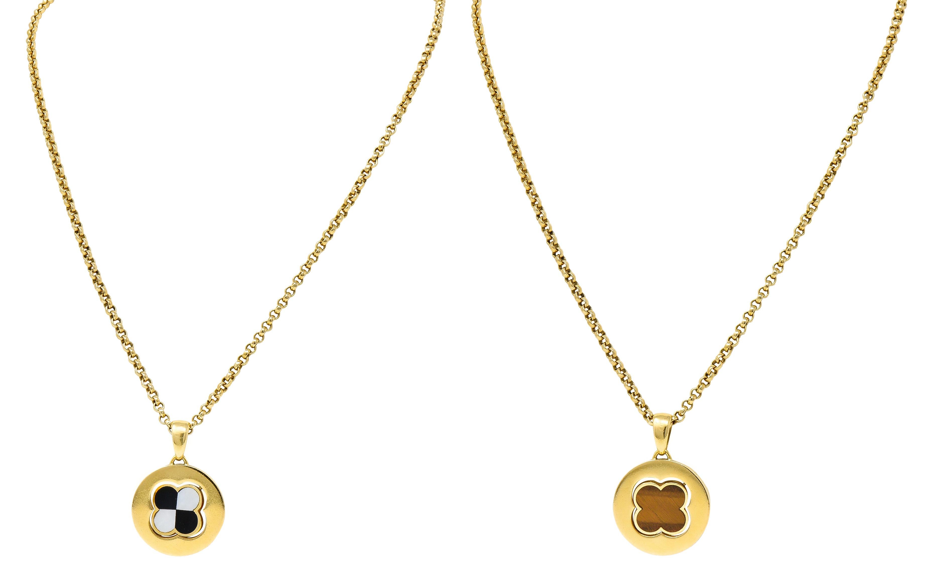 Contemporary Bulgari Nephrite Jade Tiger's Eye Onyx Mother-Of-Pearl 18 Karat Gold Necklace