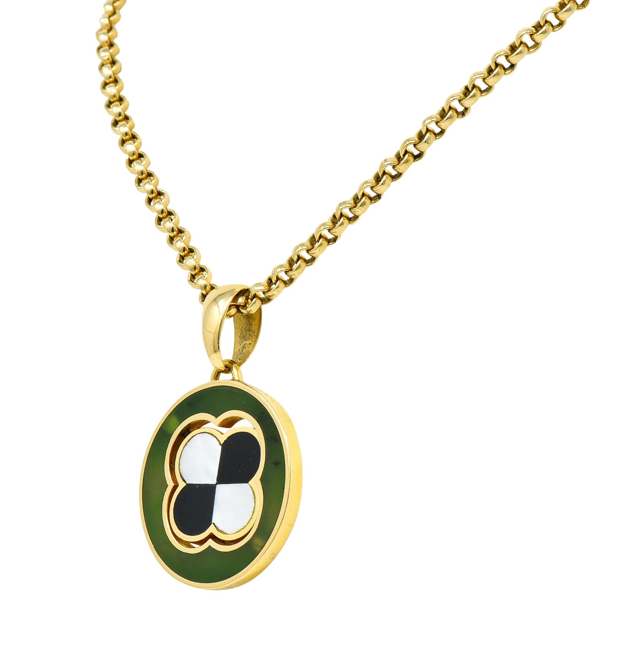 Uncut Bulgari Nephrite Jade Tiger's Eye Onyx Mother-Of-Pearl 18 Karat Gold Necklace