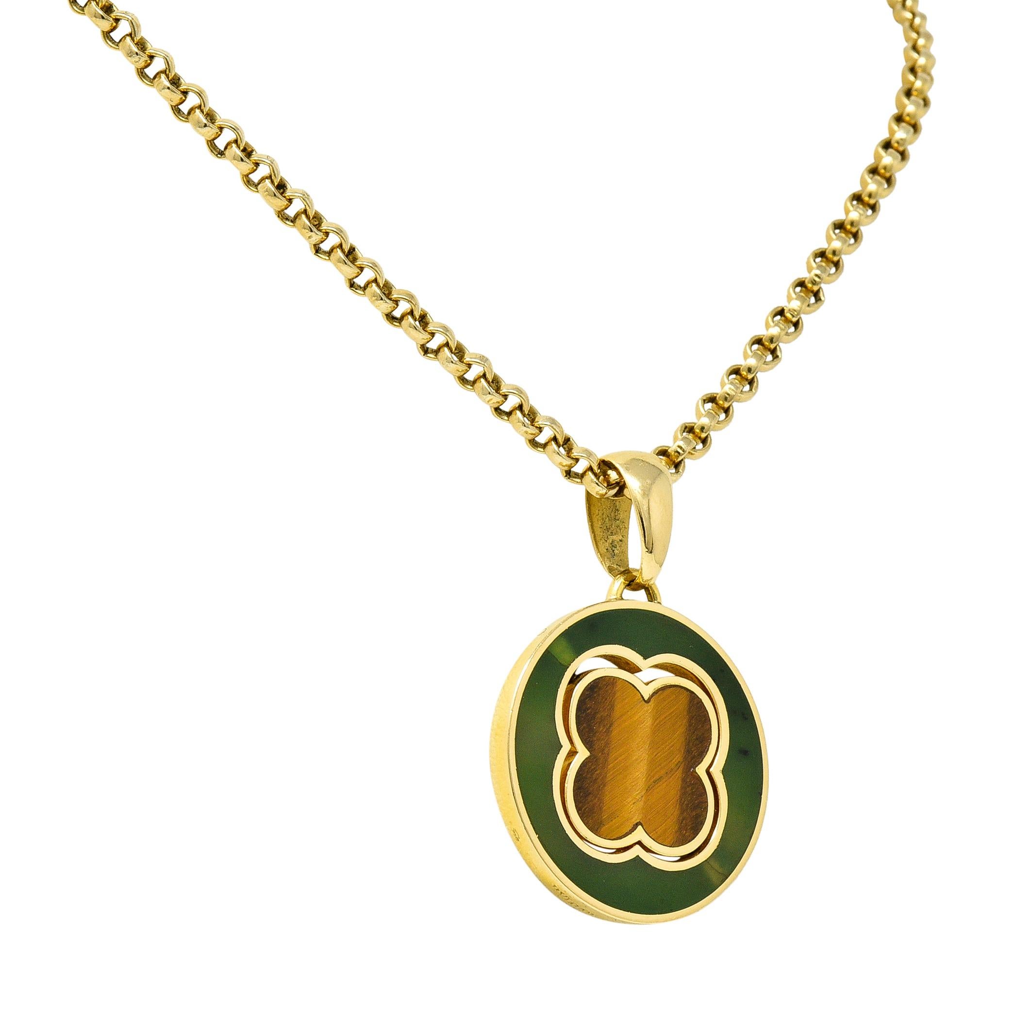 Women's or Men's Bulgari Nephrite Jade Tiger's Eye Onyx Mother-Of-Pearl 18 Karat Gold Necklace