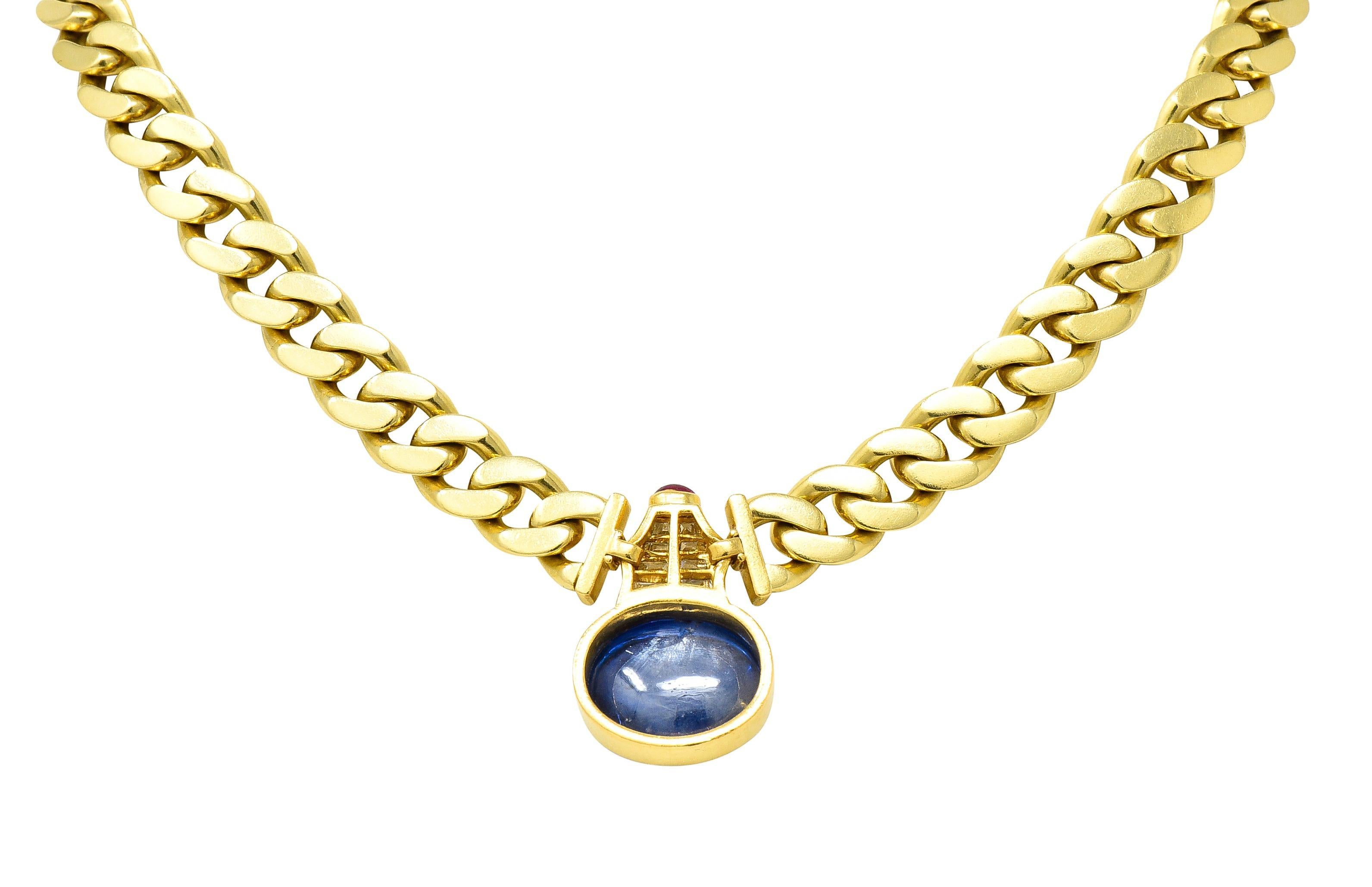 Bulgari Halskette, unbehandelter Burma Saphir Rubin Diamant 18K Gelbgold Vintage im Angebot 5