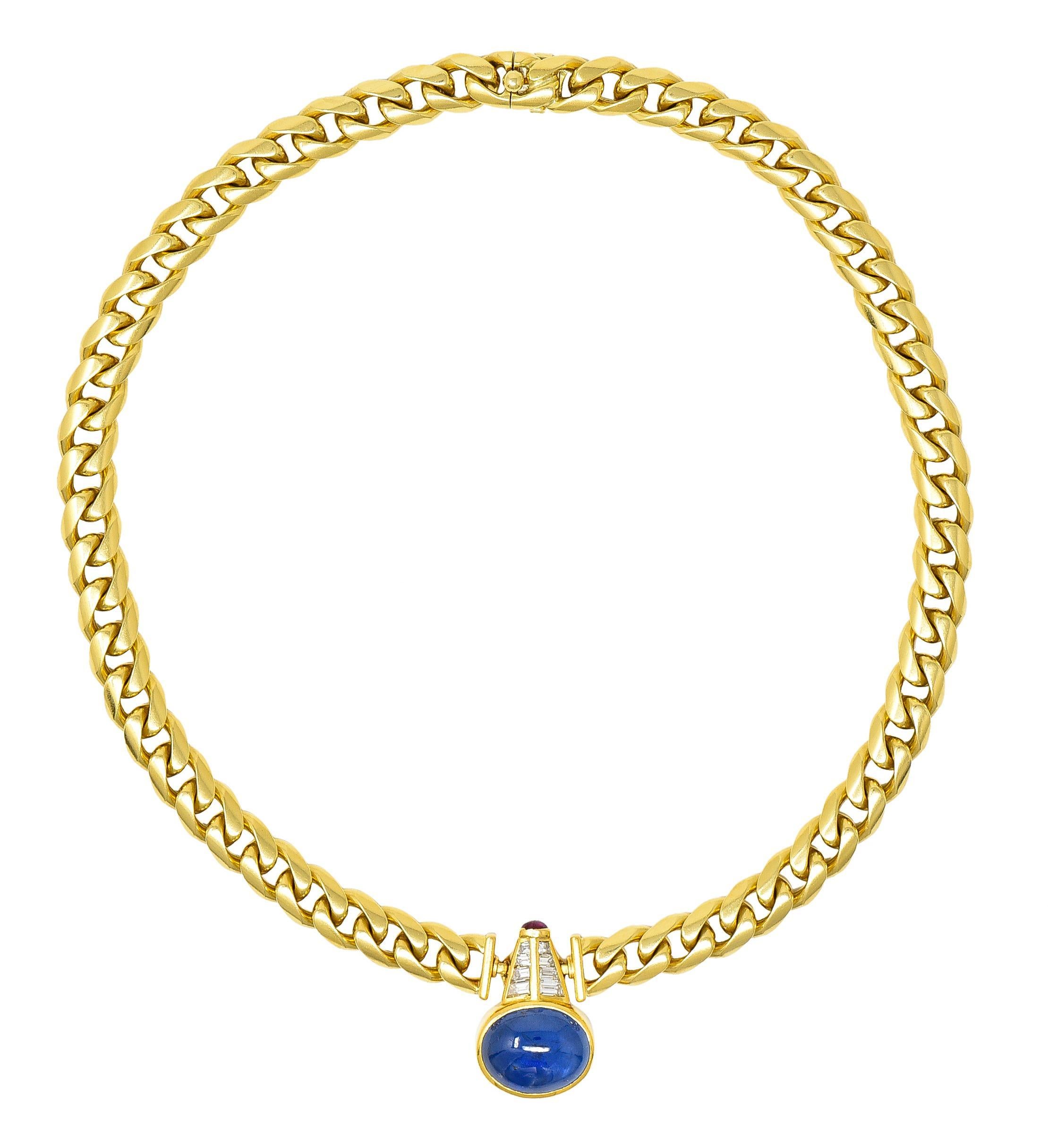 Bulgari No Heat Burma Sapphire Ruby Diamond 18K Yellow Gold Vintage Necklace For Sale 6