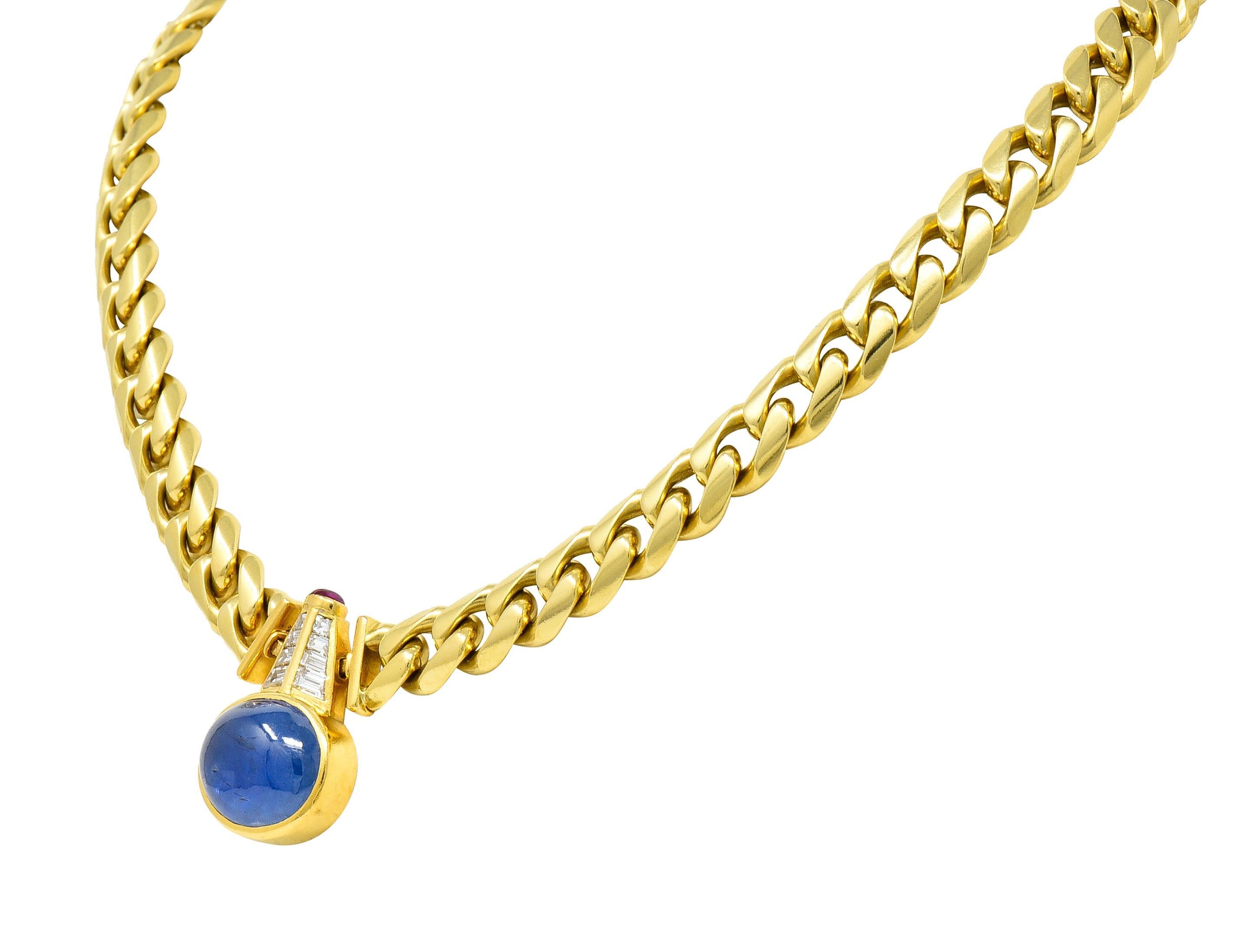 Bulgari No Heat Burma Sapphire Ruby Diamond 18K Yellow Gold Vintage Necklace In Excellent Condition For Sale In Philadelphia, PA