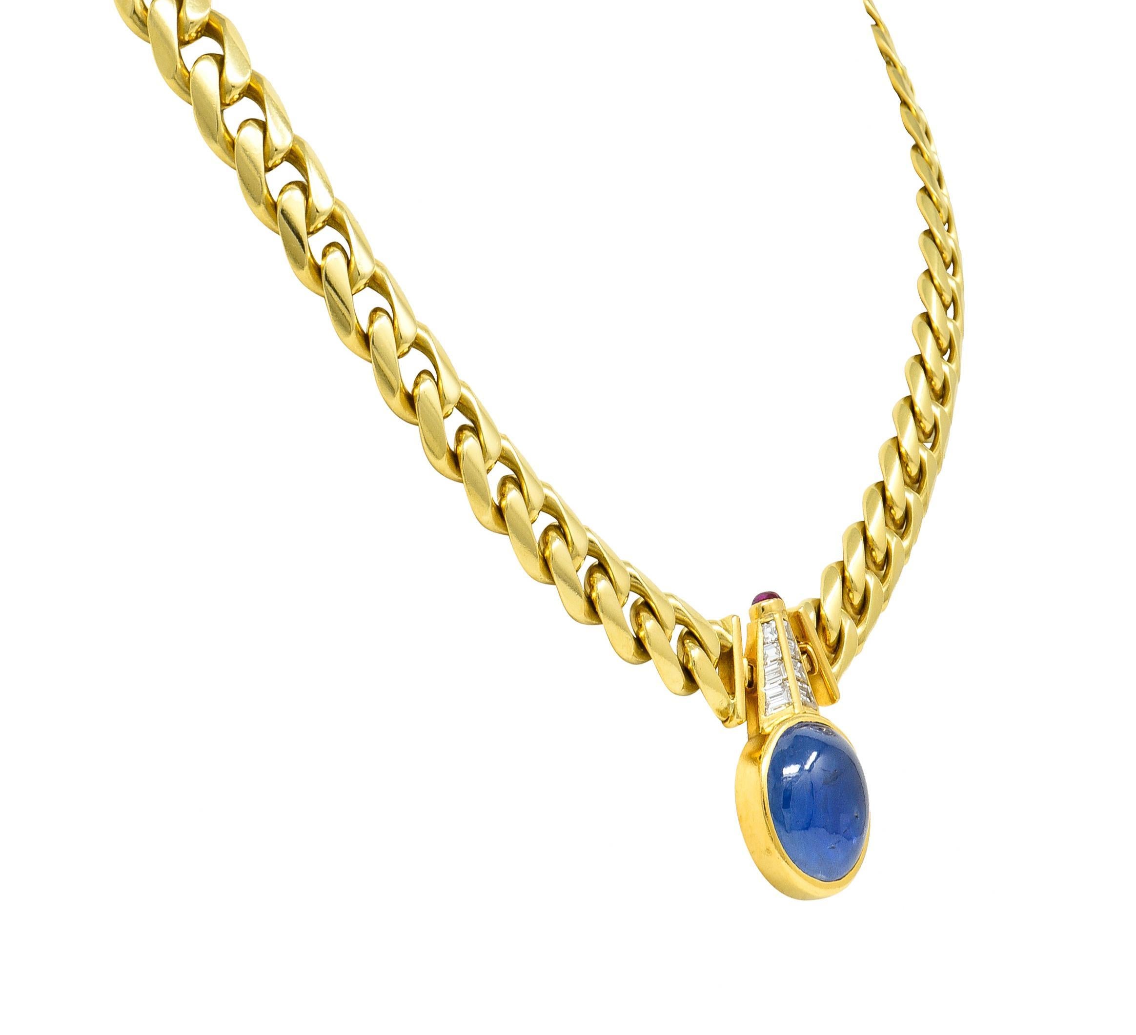 Women's or Men's Bulgari No Heat Burma Sapphire Ruby Diamond 18K Yellow Gold Vintage Necklace For Sale