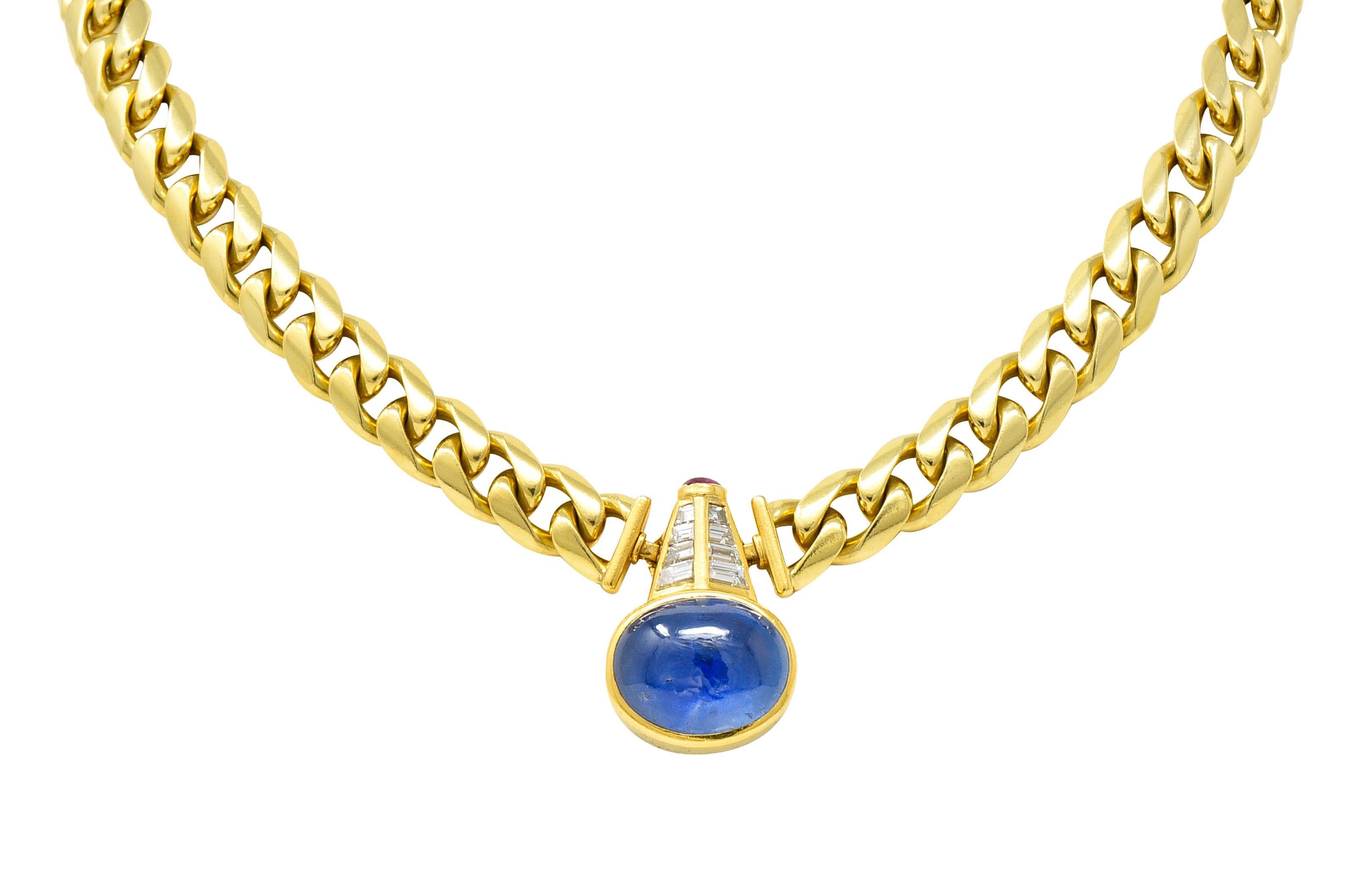 Bulgari Halskette, unbehandelter Burma Saphir Rubin Diamant 18K Gelbgold Vintage im Angebot 1