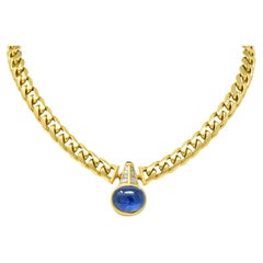 Bulgari Collier vintage en or jaune 18 carats, saphir de Birmanie, rubis et diamants, sans chaleur