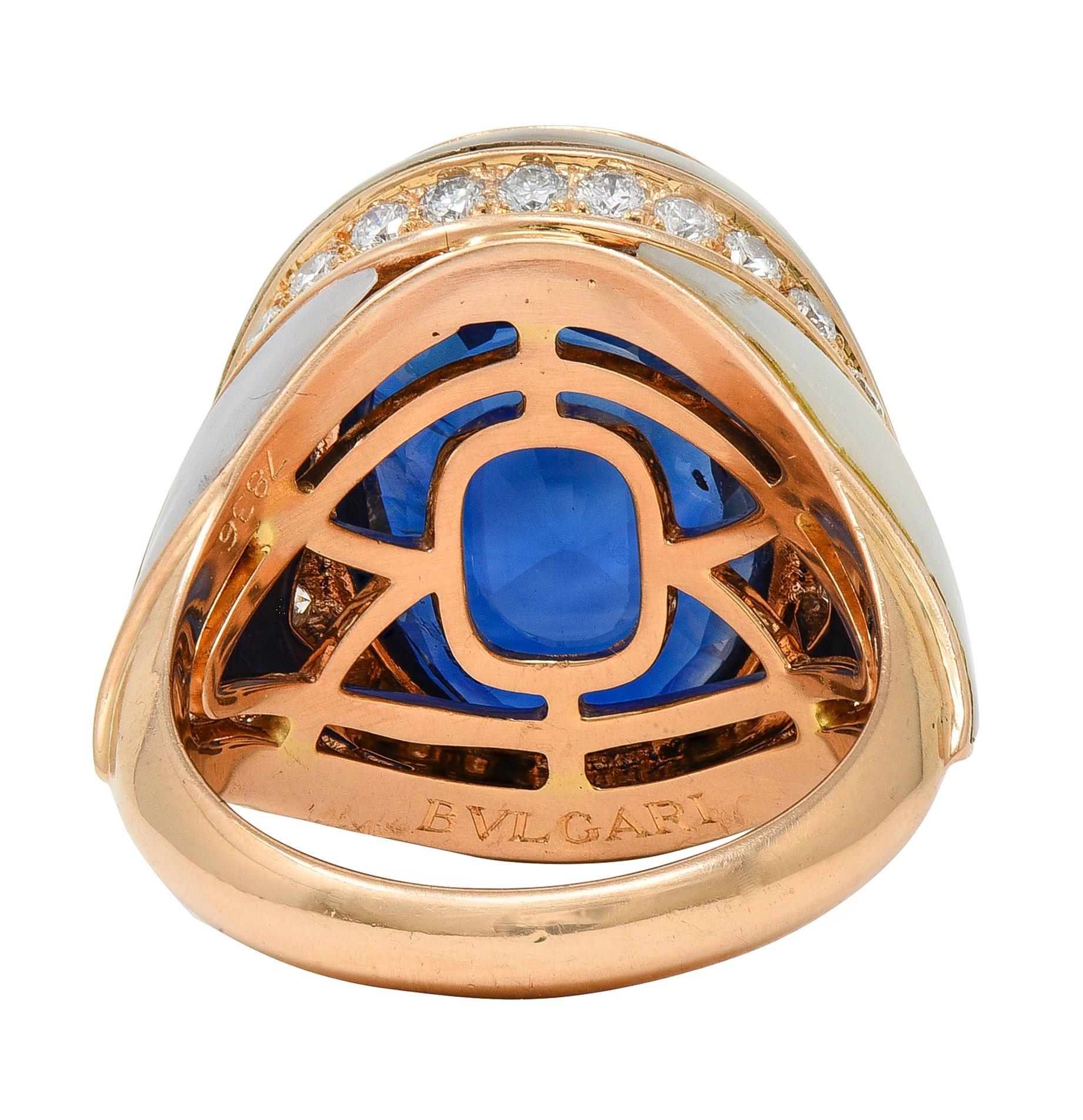 Bague Bulgari No Heat saphir de Ceylan diamant nacre en or rose 18 carats en vente 4