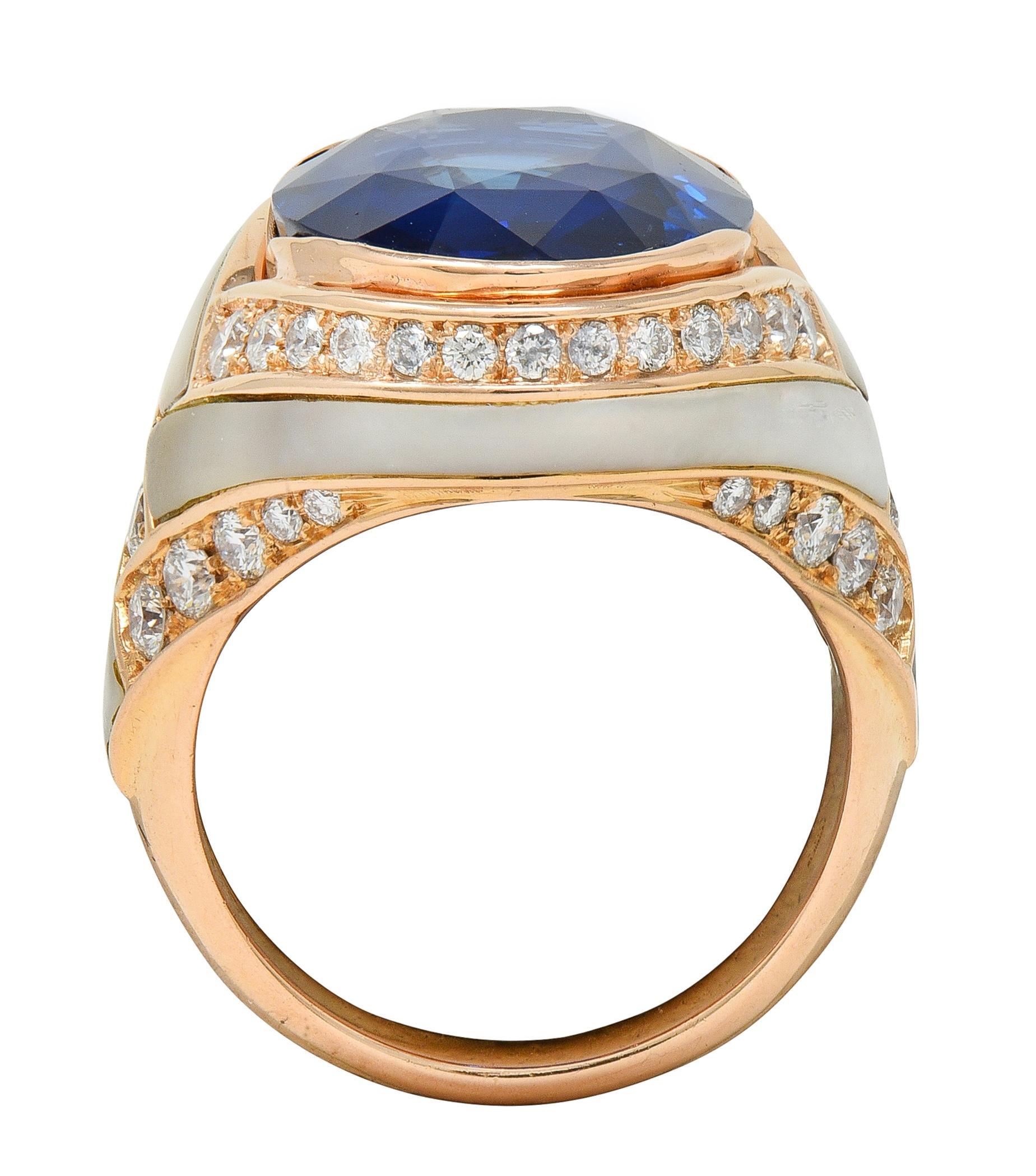 Bague Bulgari No Heat saphir de Ceylan diamant nacre en or rose 18 carats en vente 5