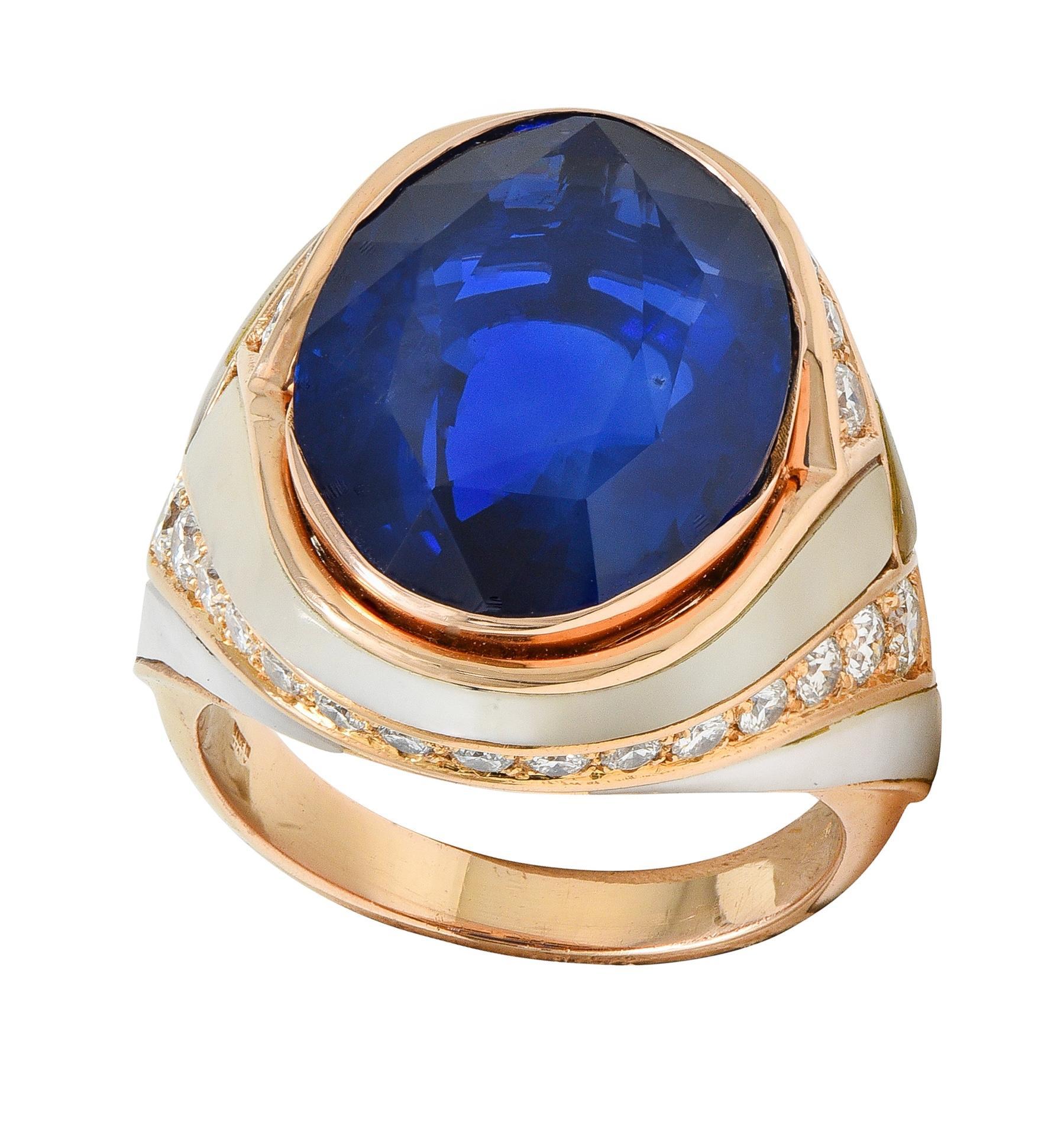 Bague Bulgari No Heat saphir de Ceylan diamant nacre en or rose 18 carats en vente 6