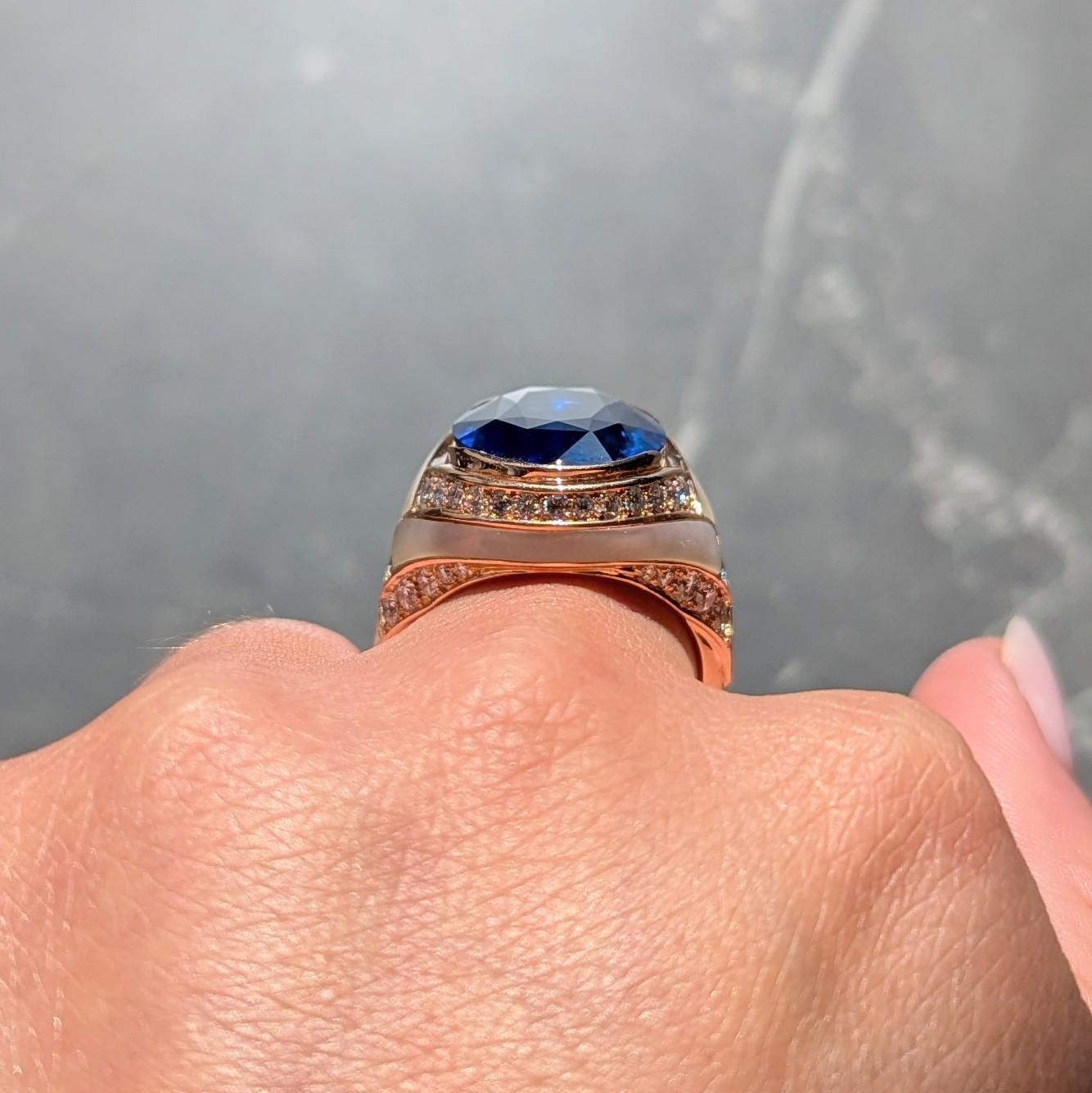 Bague Bulgari No Heat saphir de Ceylan diamant nacre en or rose 18 carats en vente 7
