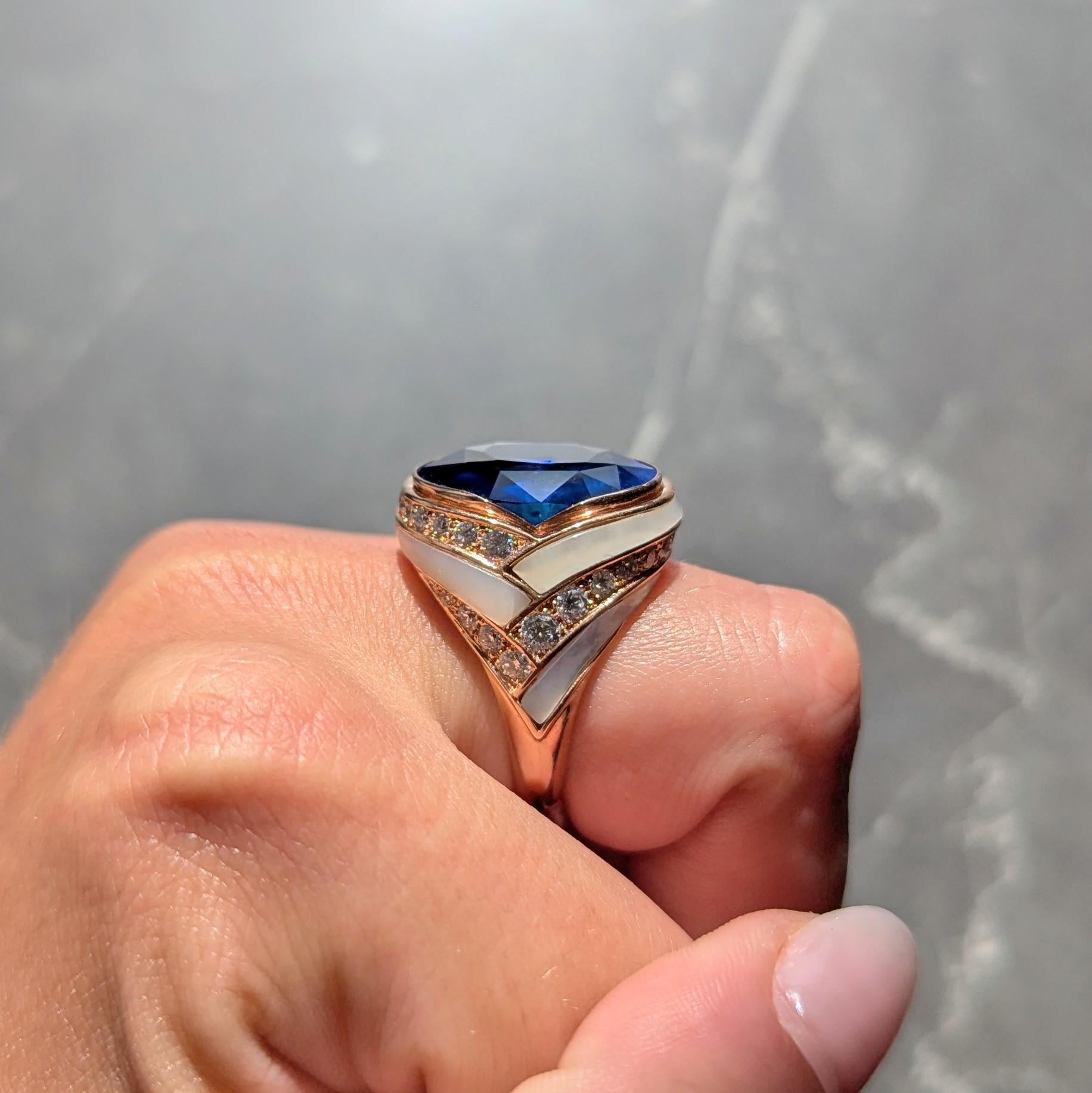 Bague Bulgari No Heat saphir de Ceylan diamant nacre en or rose 18 carats en vente 8