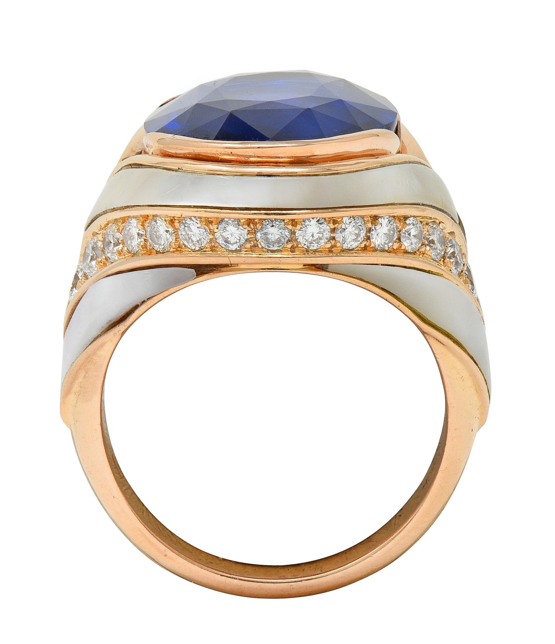Bague Bulgari No Heat saphir de Ceylan diamant nacre en or rose 18 carats Excellent état - En vente à Philadelphia, PA
