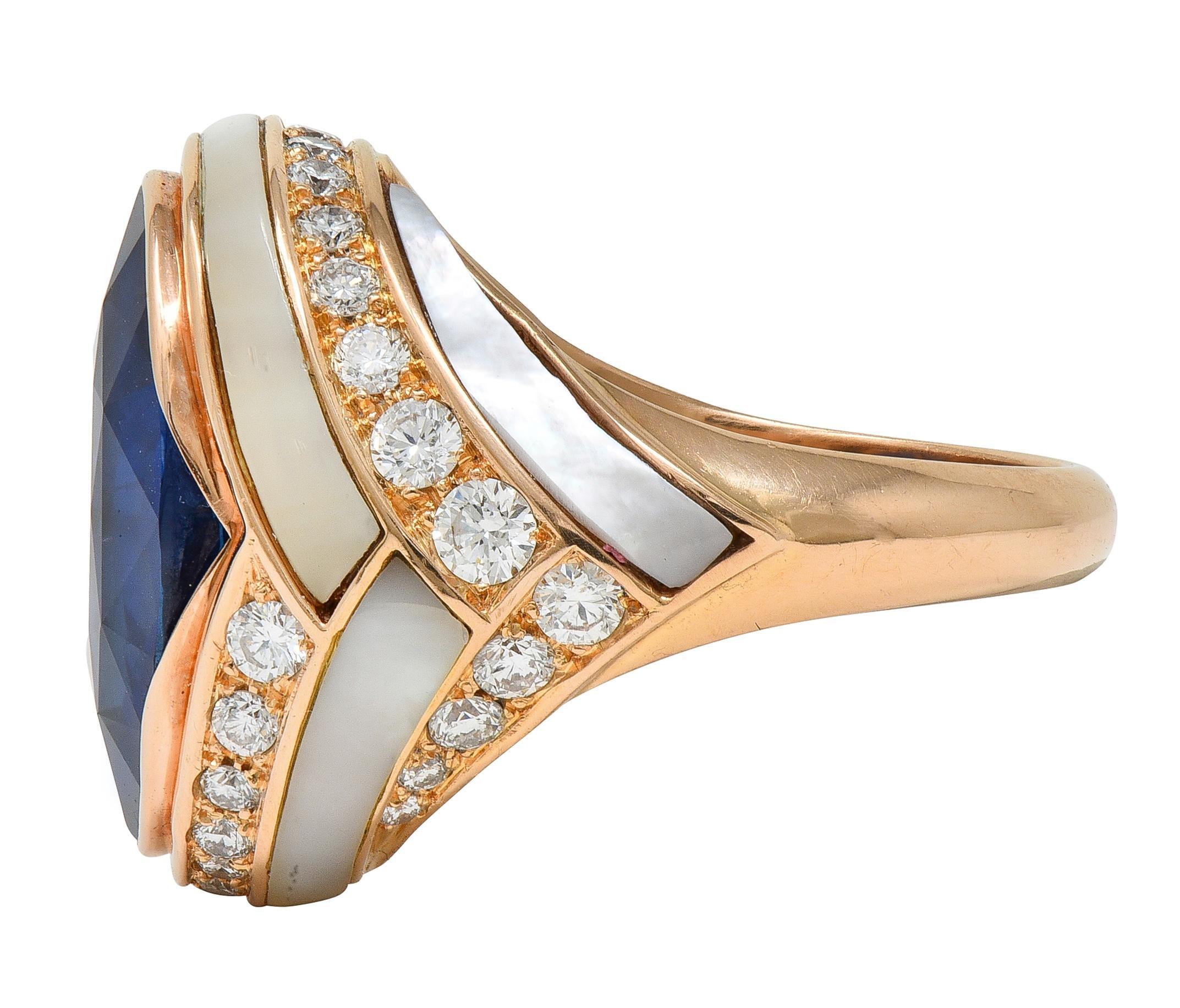 Bague Bulgari No Heat saphir de Ceylan diamant nacre en or rose 18 carats Pour femmes en vente