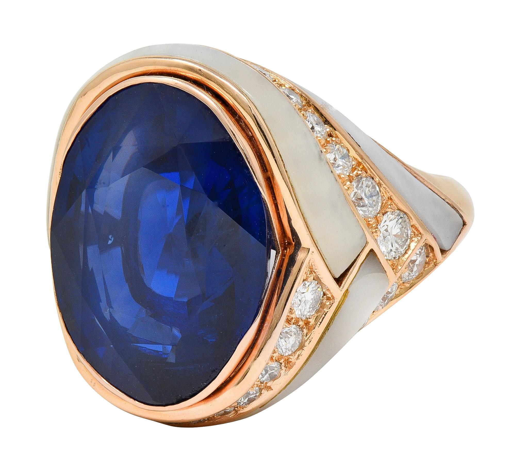 Bague Bulgari No Heat saphir de Ceylan diamant nacre en or rose 18 carats en vente 1
