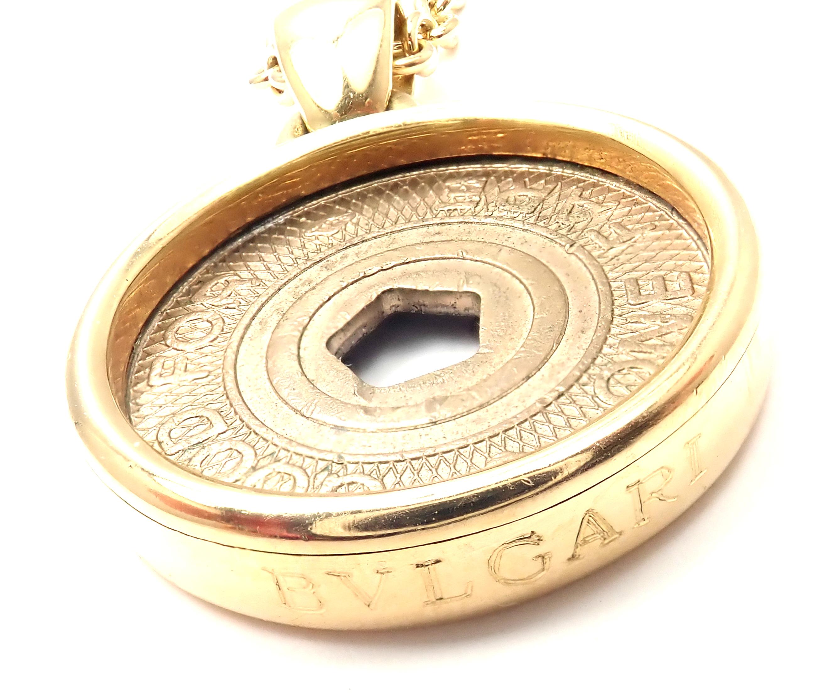 Women's or Men's Bulgari NYC Subway Token Limited Edition Yellow Gold Pendant Necklace For Sale