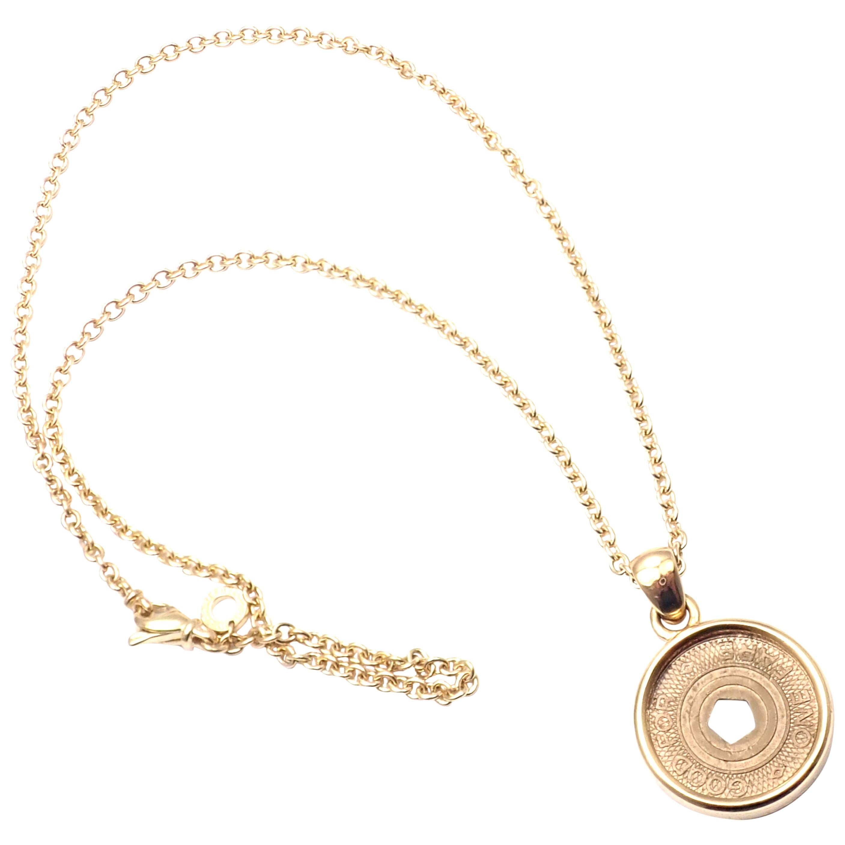 Bulgari NYC Subway Token Limited Edition Yellow Gold Pendant Necklace For Sale