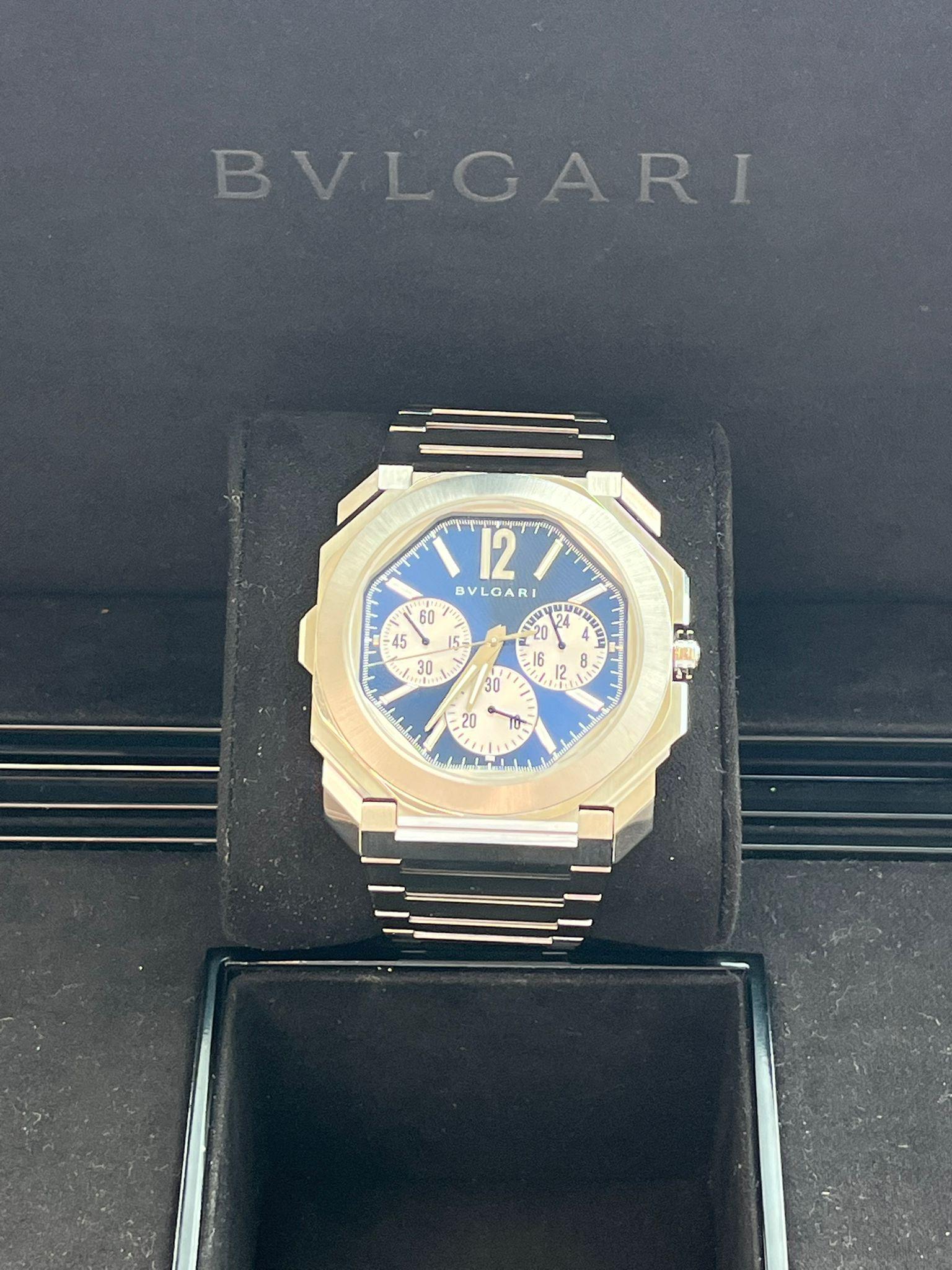 Bulgari Octo Finissimo Chronograph GMT Mechanical Blue Dial Steel Watch 103467 For Sale 7