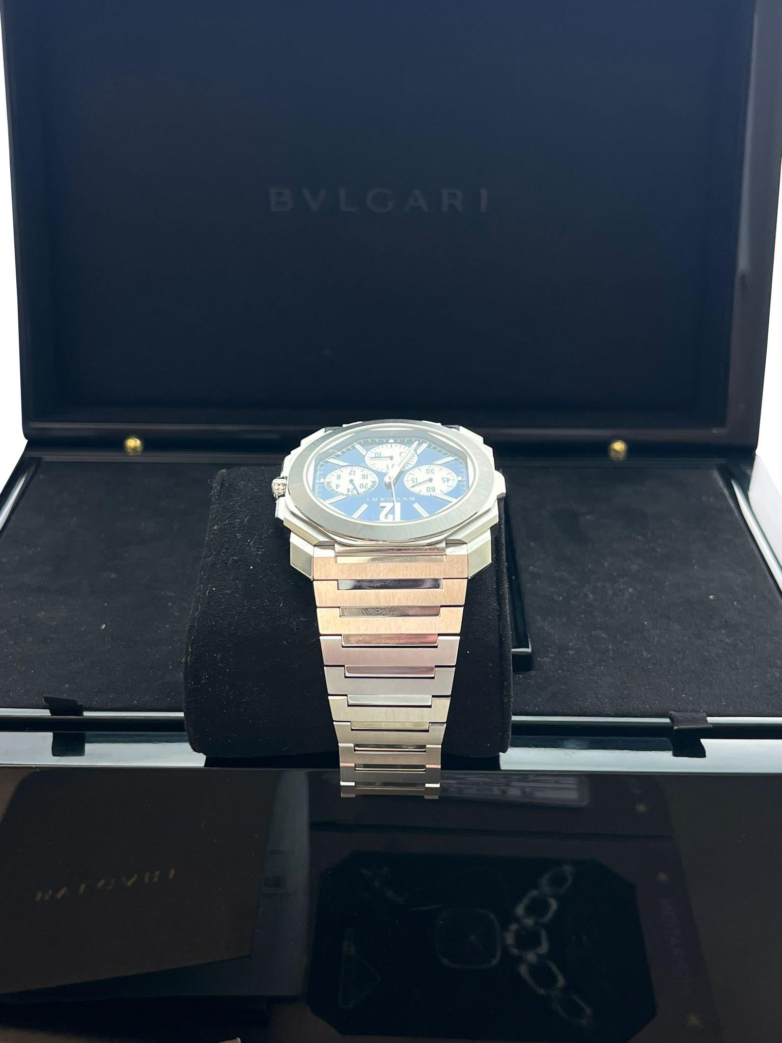 Bulgari Octo Finissimo Chronograph GMT Mechanical Blue Dial Steel Watch 103467 For Sale 11