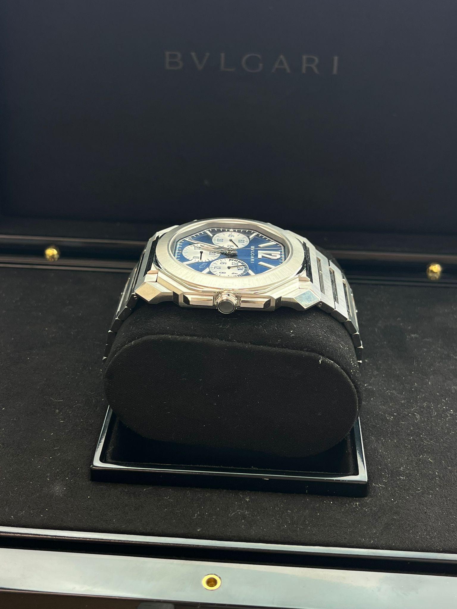 Bulgari Octo Finissimo Chronograph GMT Mechanical Blue Dial Steel Watch 103467 For Sale 12