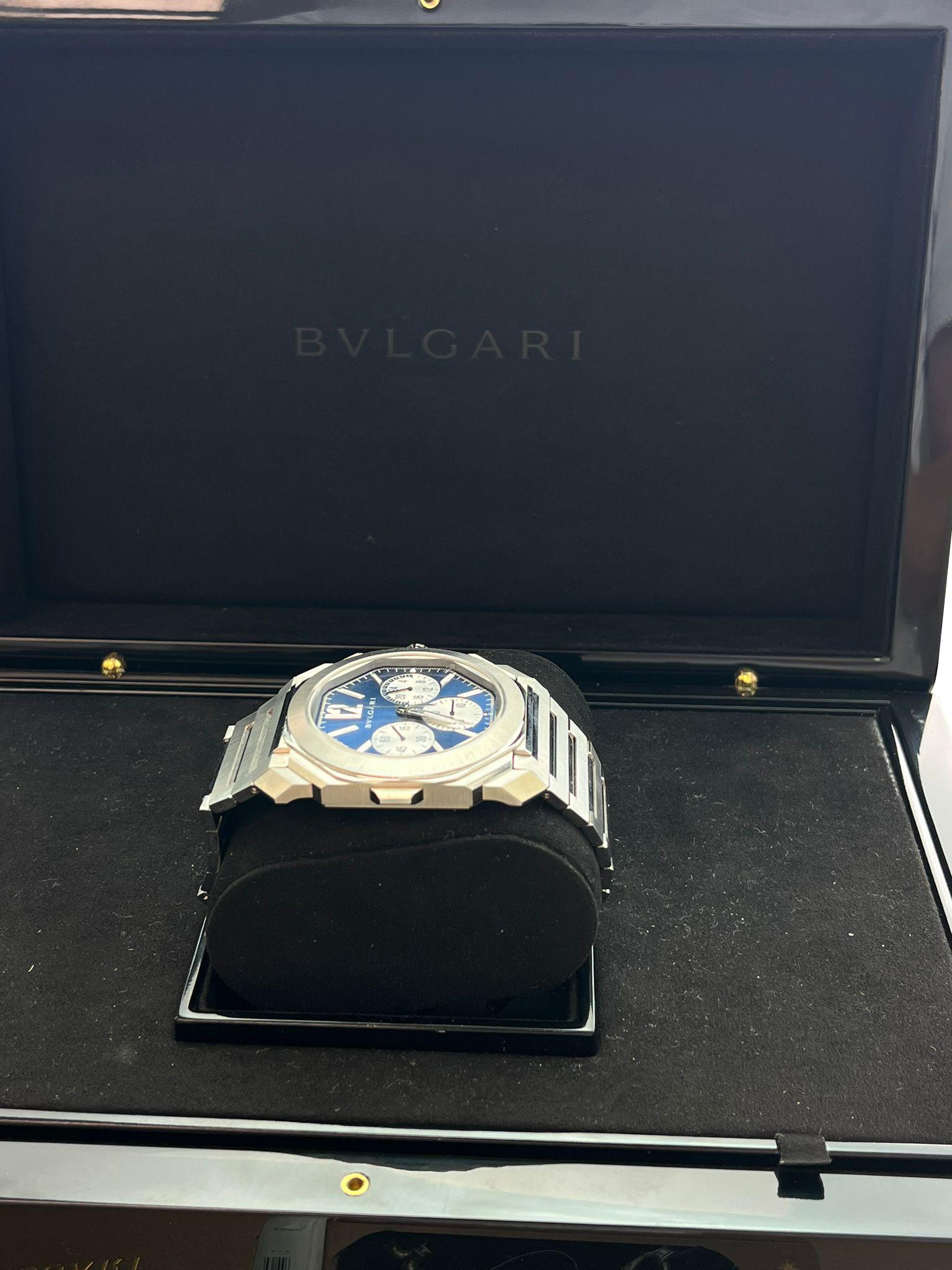 Bulgari Octo Finissimo Chronograph GMT Mechanical Blue Dial Steel Watch 103467 For Sale 13