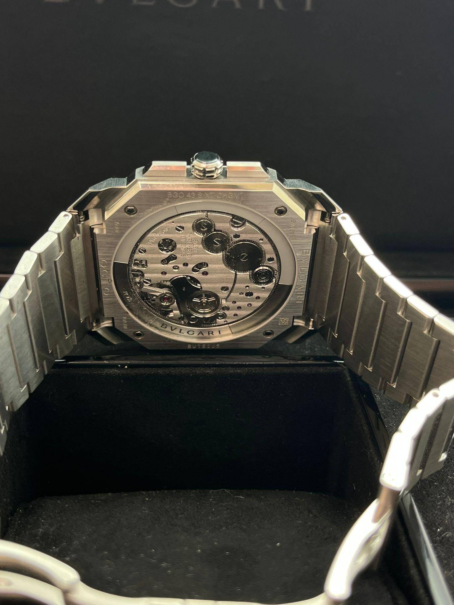 Bulgari Octo Finissimo Chronograph GMT Mechanical Blue Dial Steel Watch 103467 For Sale 14