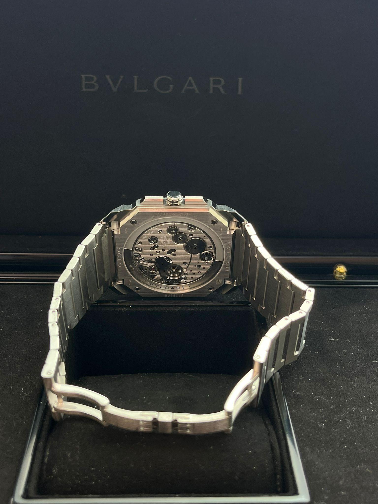 Bulgari Octo Finissimo Chronograph GMT Mechanical Blue Dial Steel Watch 103467 For Sale 15