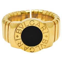 Bulgari Onyx 18 Karat Yellow Gold Tubogas Vintage Ring