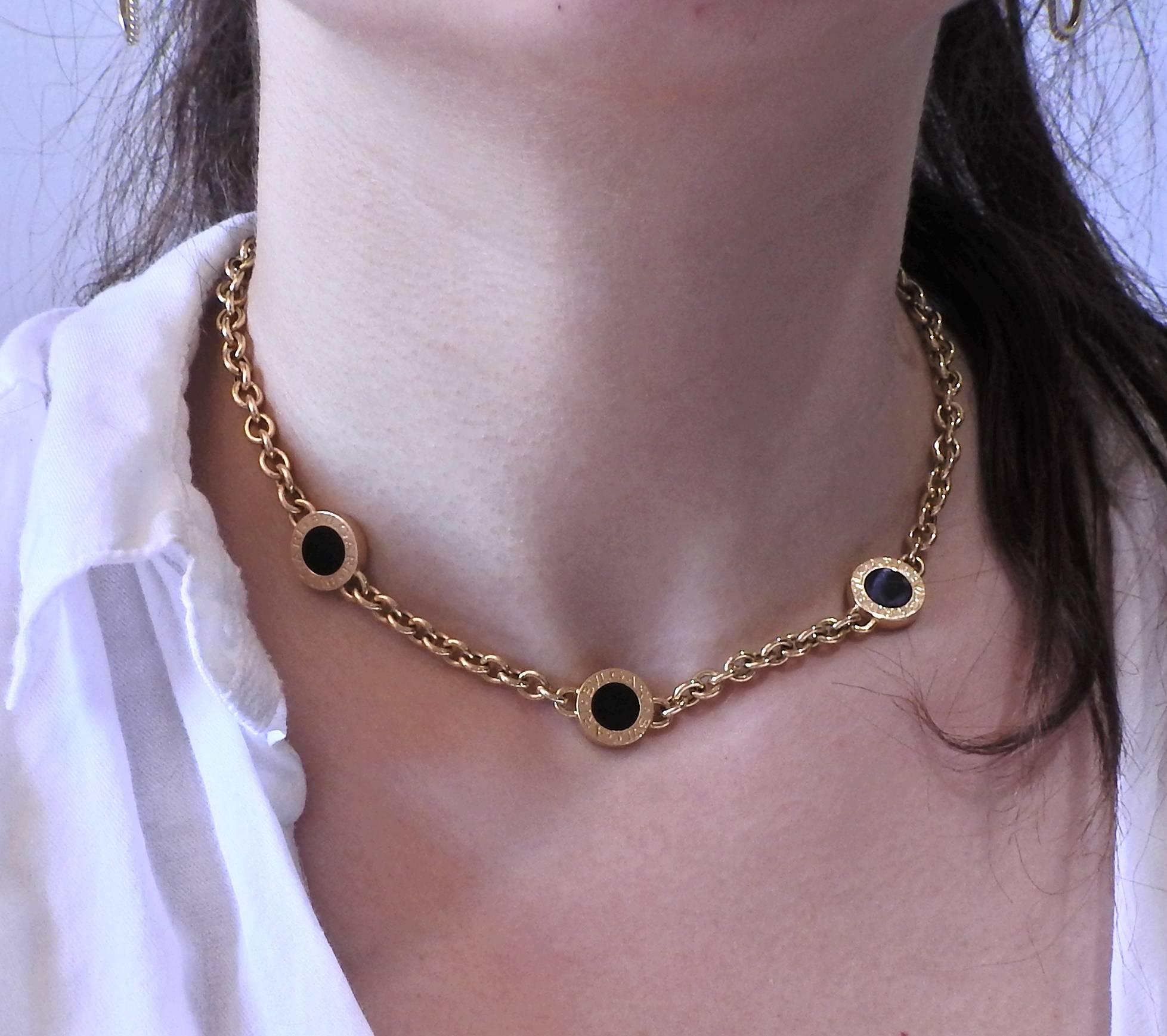 Bulgari Onyx Gold Station Necklace In Excellent Condition In Lambertville, NJ