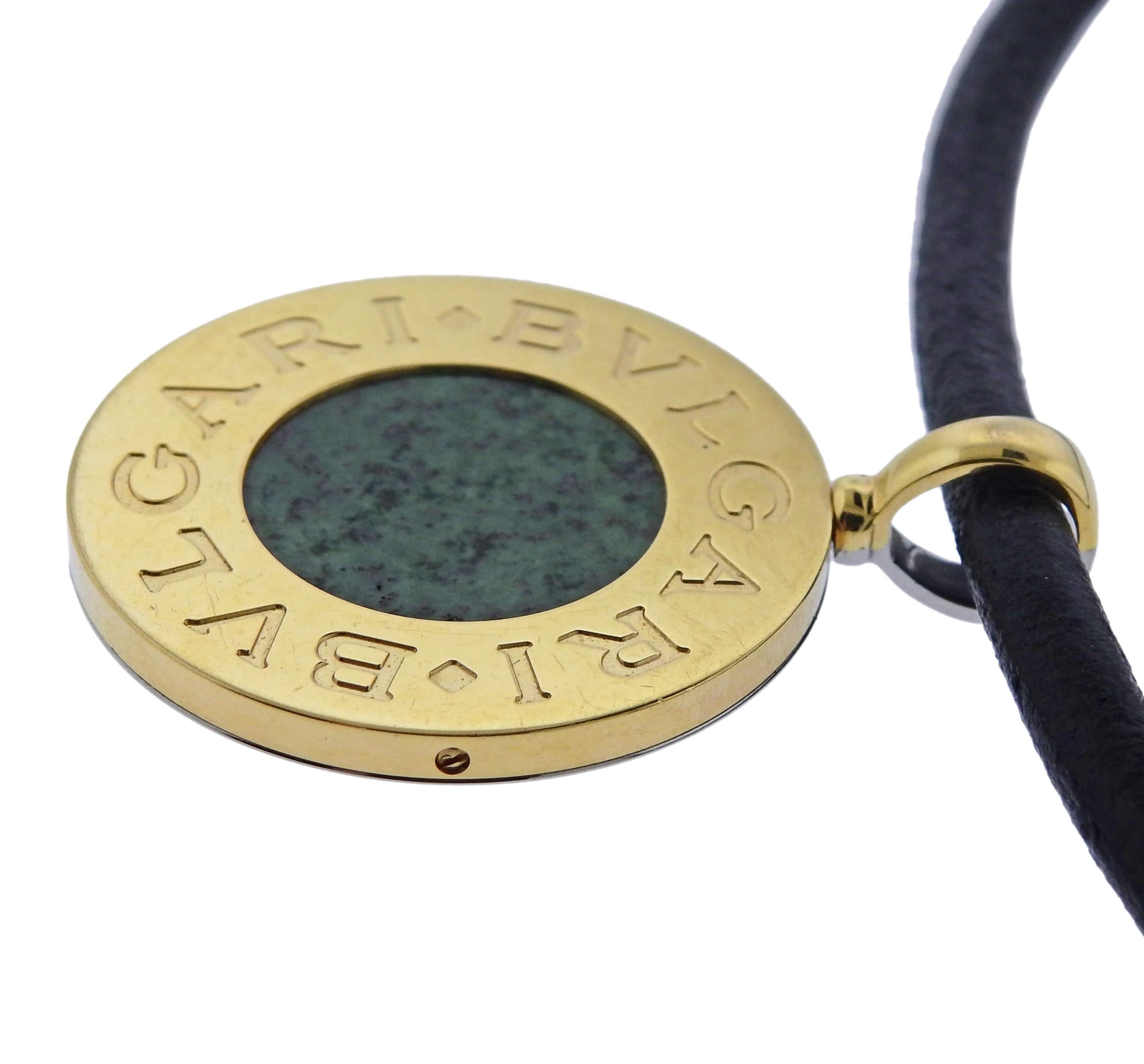 Bulgari Onyx Nephrite Gold Steel Pendant Cord Necklace 1