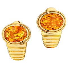 Bulgari Oval Cut Citrine Vintage Gold Clip Earrings