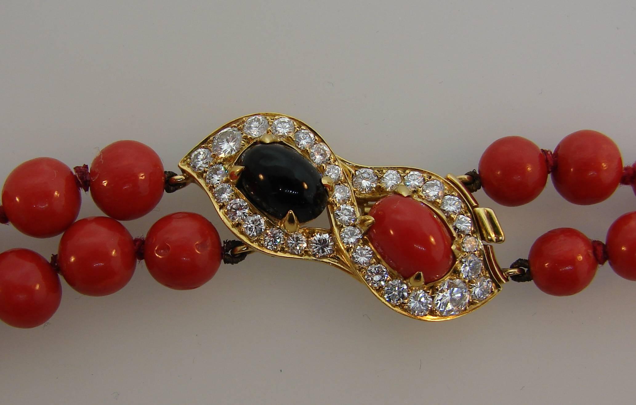 Women's Bulgari Oxblood Mediterranean Coral Onyx Diamond Gold Necklace and Earrings Set