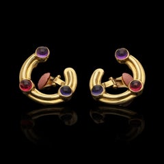 Bulgari Pair of 18ct Gold Tourmaline Amethyst and Iolite C-Clip Earrings
