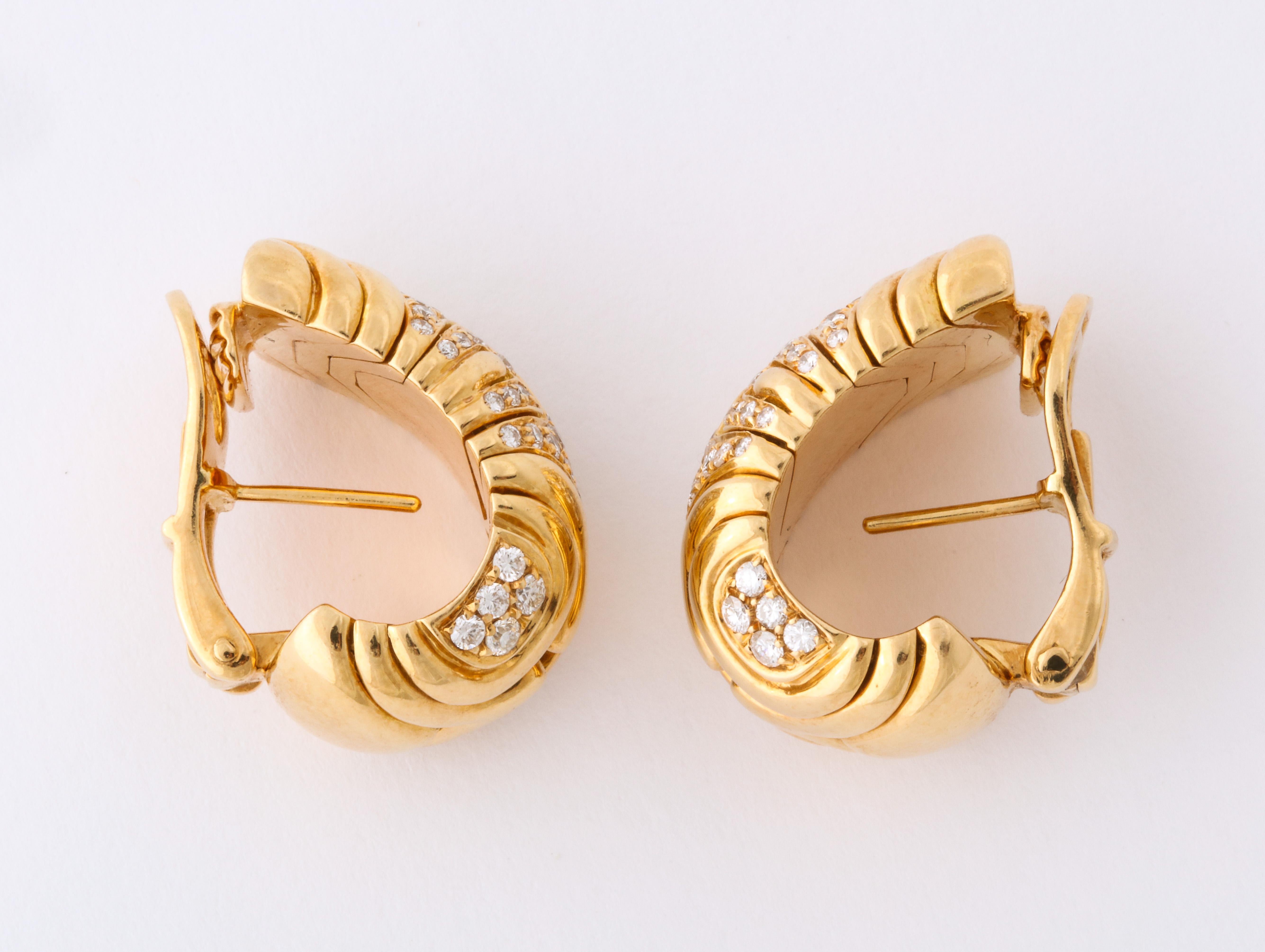 Women's Bulgari, Pair of 18 Karat Gold and Diamond Parentesi Earrings