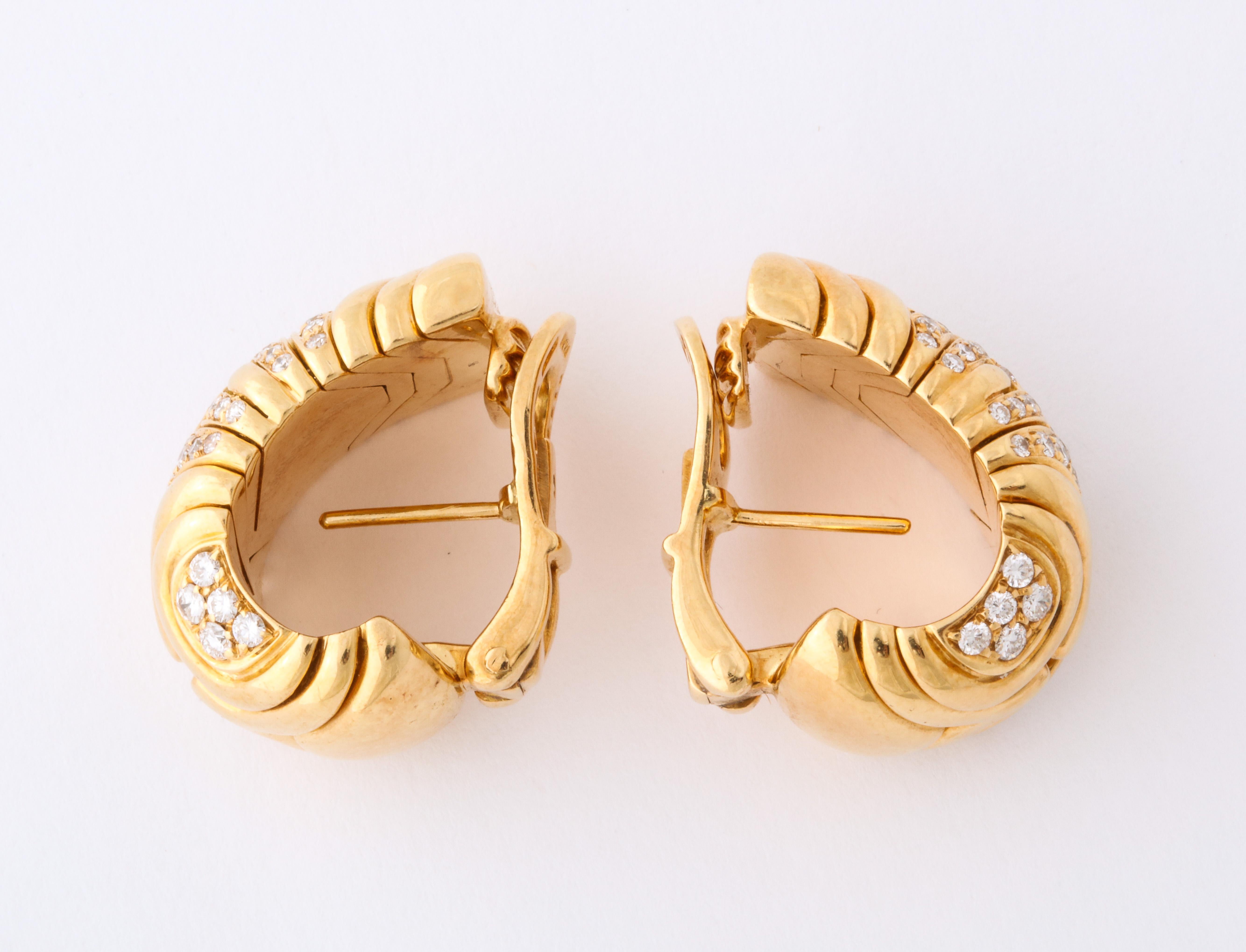 Bulgari, Pair of 18 Karat Gold and Diamond Parentesi Earrings 1