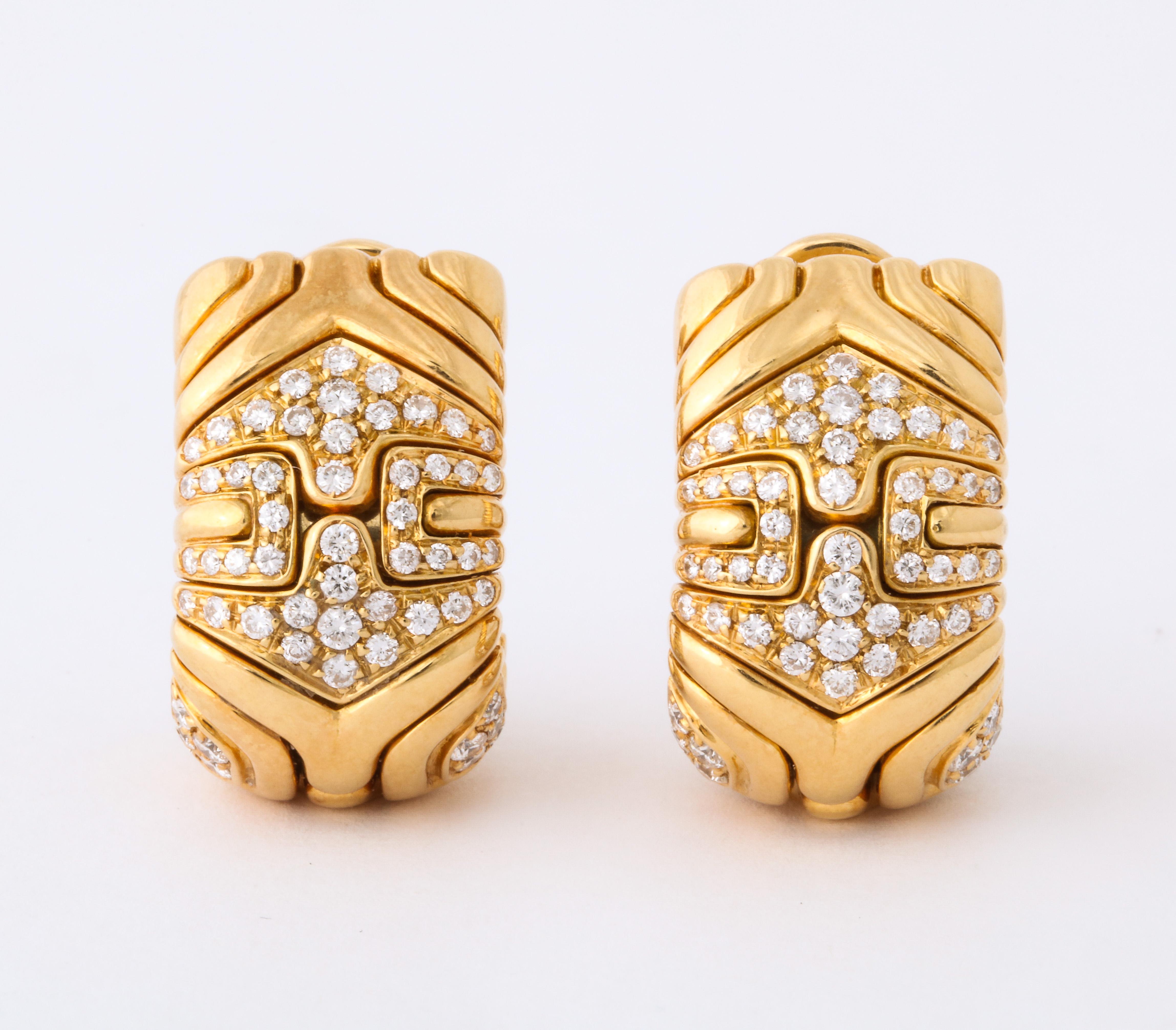Bulgari, Pair of 18 Karat Gold and Diamond Parentesi Earrings 3