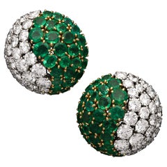 Bulgari Pair of Diamond and Emerald Dome Ear Clips Circa 1960s